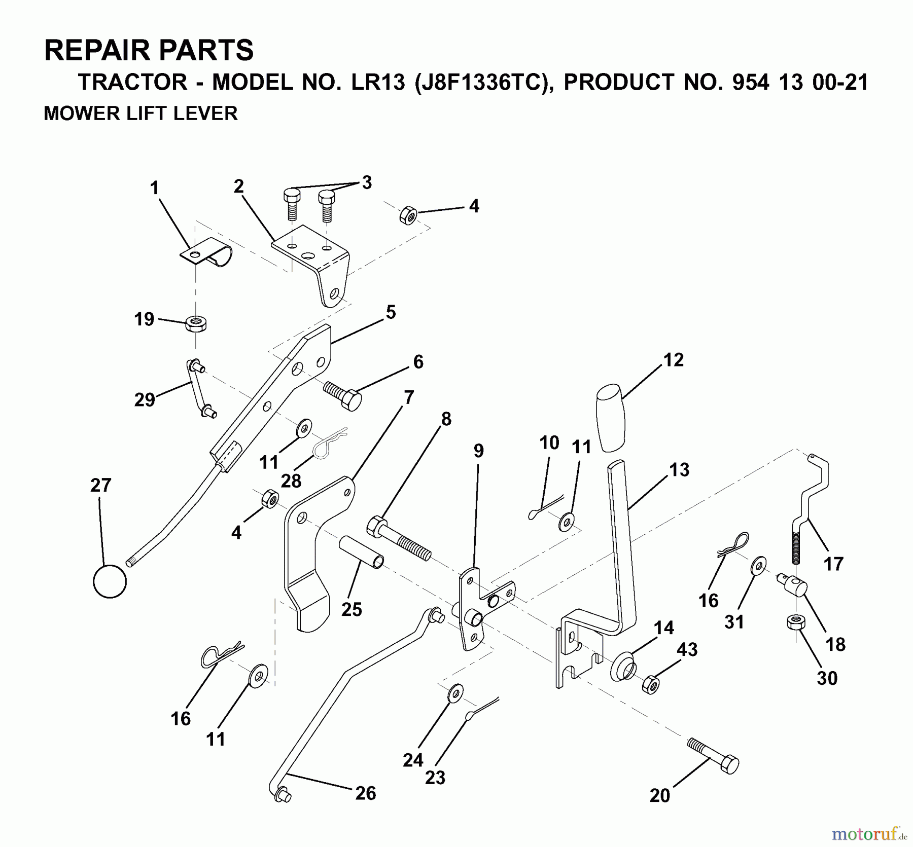  Jonsered Rasen  und Garten Traktoren LR13 (J8F1336TC, 954130021) - Jonsered Lawn & Garden Tractor (2000-02) MOWER LIFT LEVER
