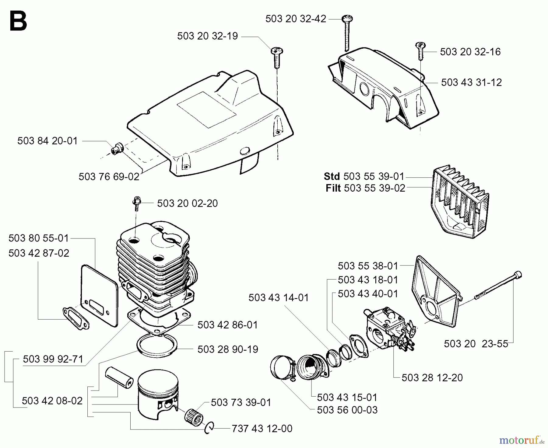 Jonsered Motorsägen 2077 - Jonsered Chainsaw (2001-10) CYLINDER PISTON