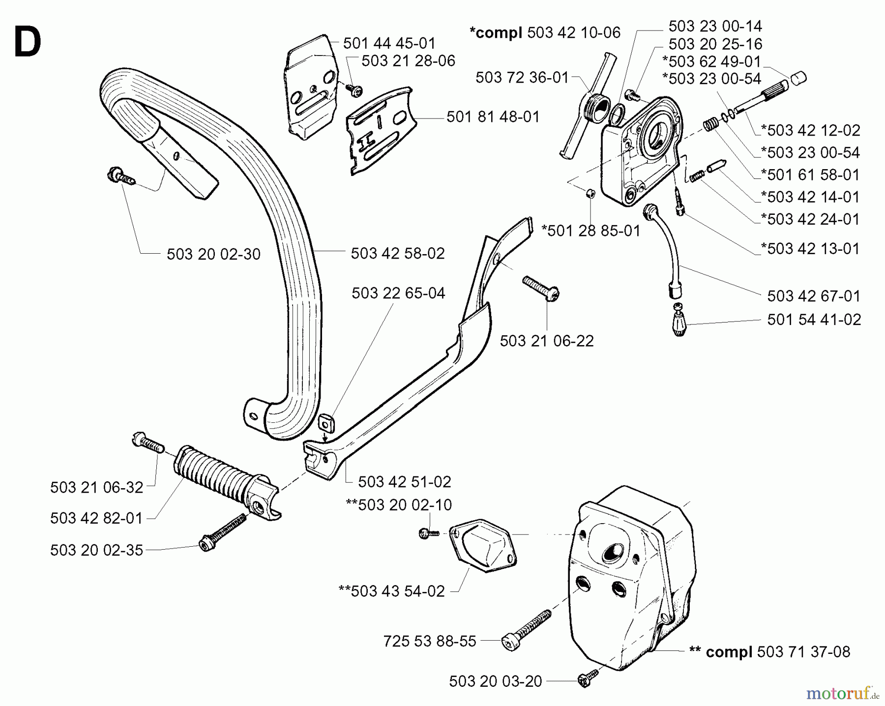 Jonsered Motorsägen 2077 - Jonsered Chainsaw (2001-10) FRONT HANDLE MUFFLER OIL PUMP