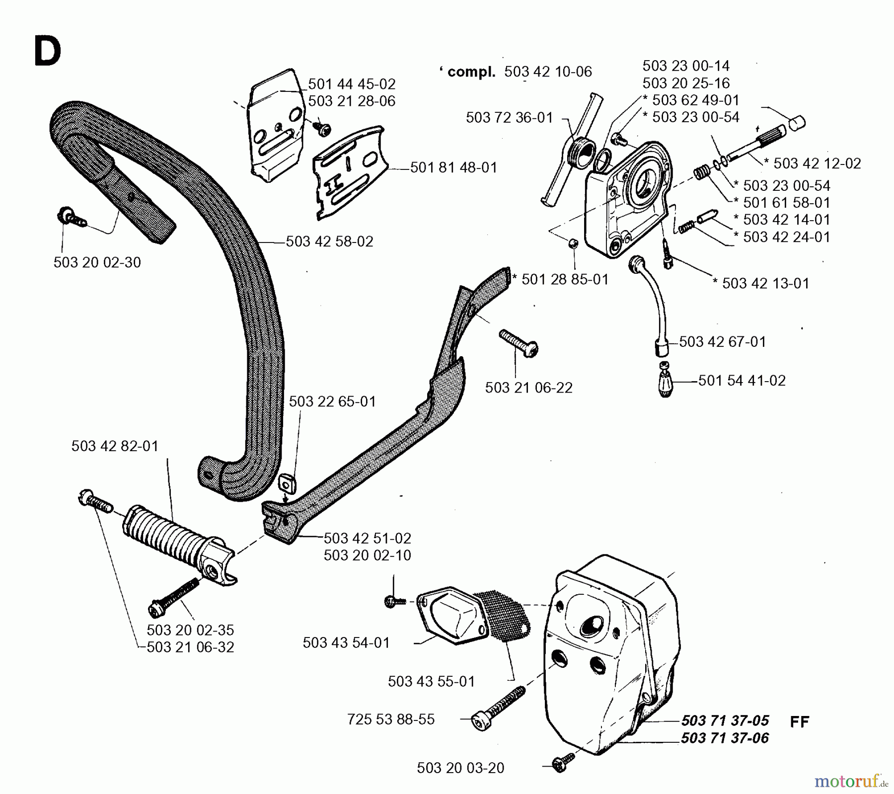  Jonsered Motorsägen 2083 - Jonsered Chainsaw (1995-05) FRONT HANDLE MUFFLER OIL PUMP