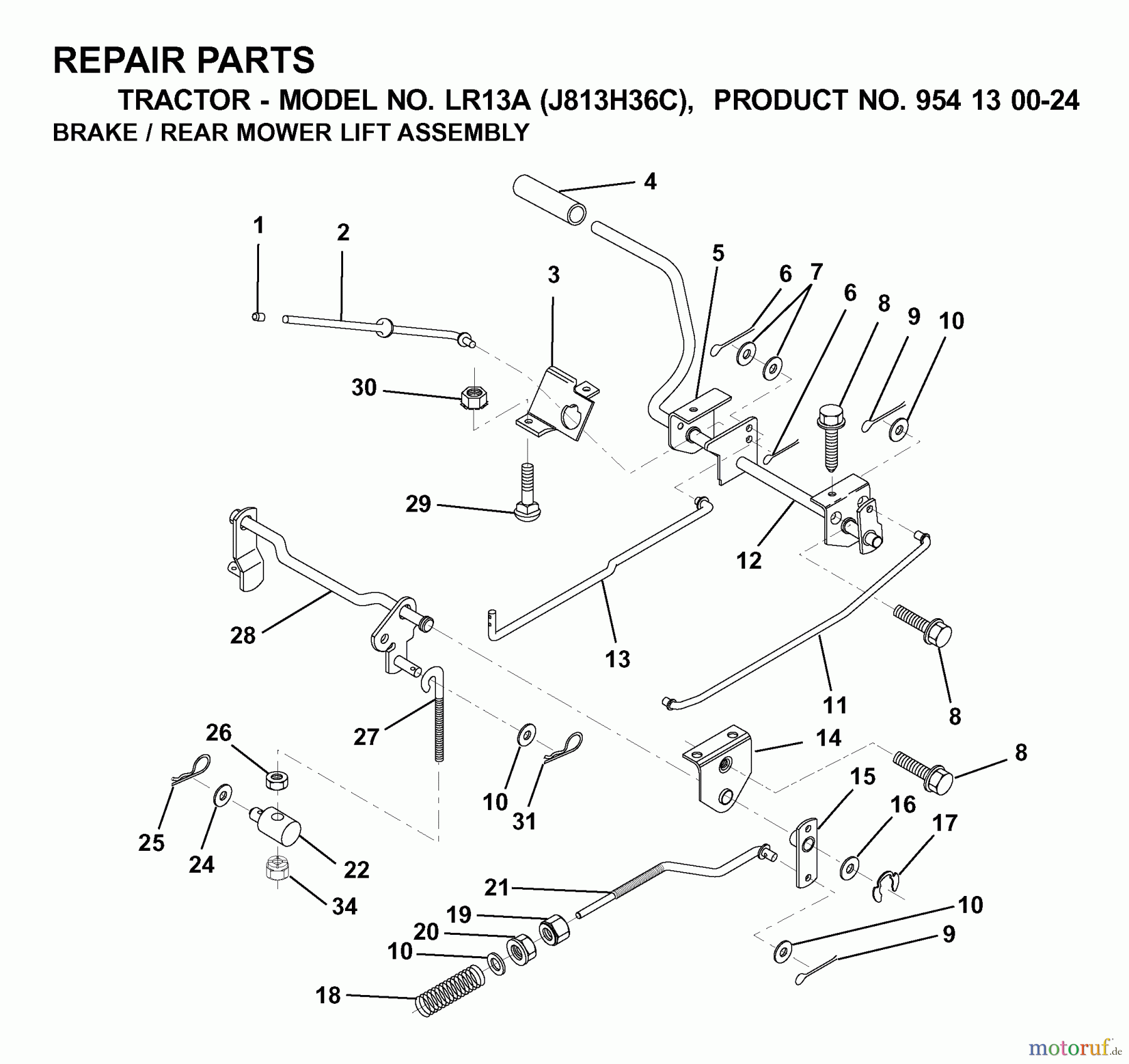 Jonsered Rasen und Garten Traktoren LR13A (J813H36C, 954130024) - Jonsered Lawn & Garden Tractor (2000-03) BRAKE / REAR MOWER LIFT