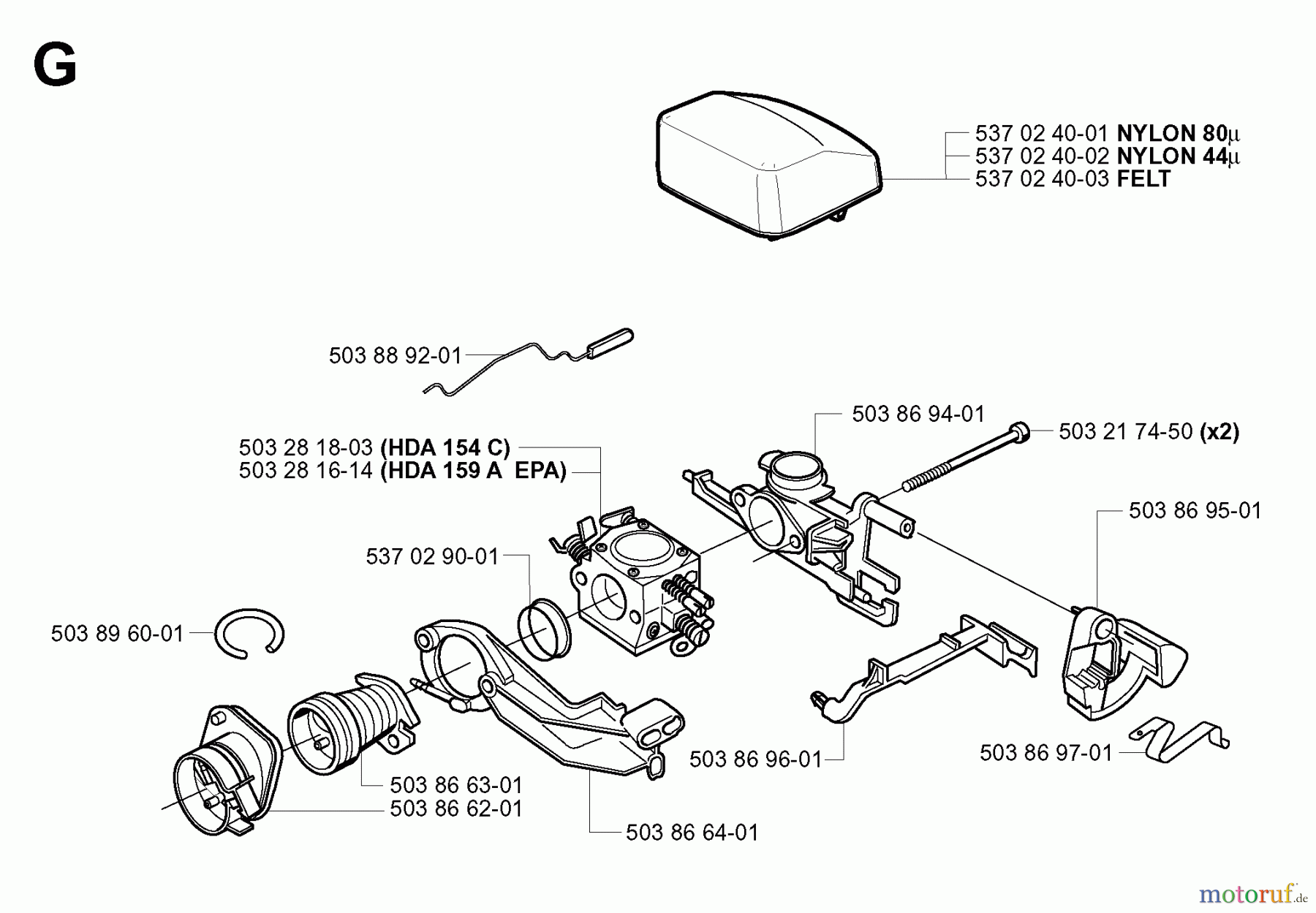 Jonsered Motorsägen 2150 - Jonsered Chainsaw (2001-09) CARBURETOR AIR FILTER