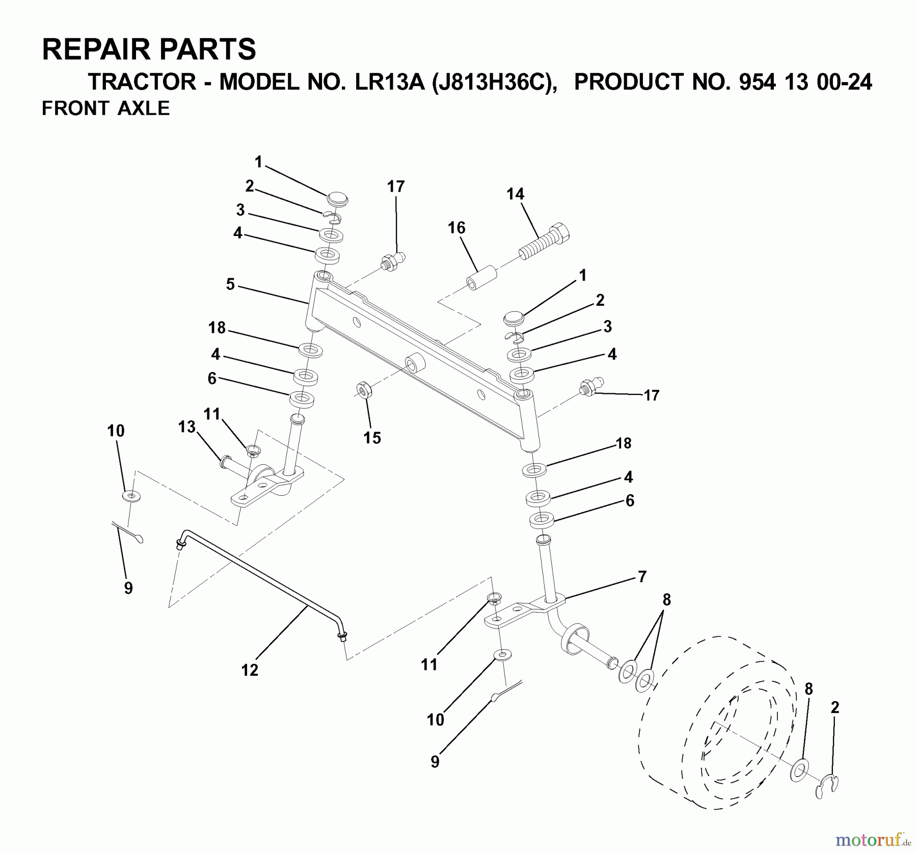 Jonsered Rasen und Garten Traktoren LR13A (J813H36C, 954130024) - Jonsered Lawn & Garden Tractor (2000-03) FRONT AXEL