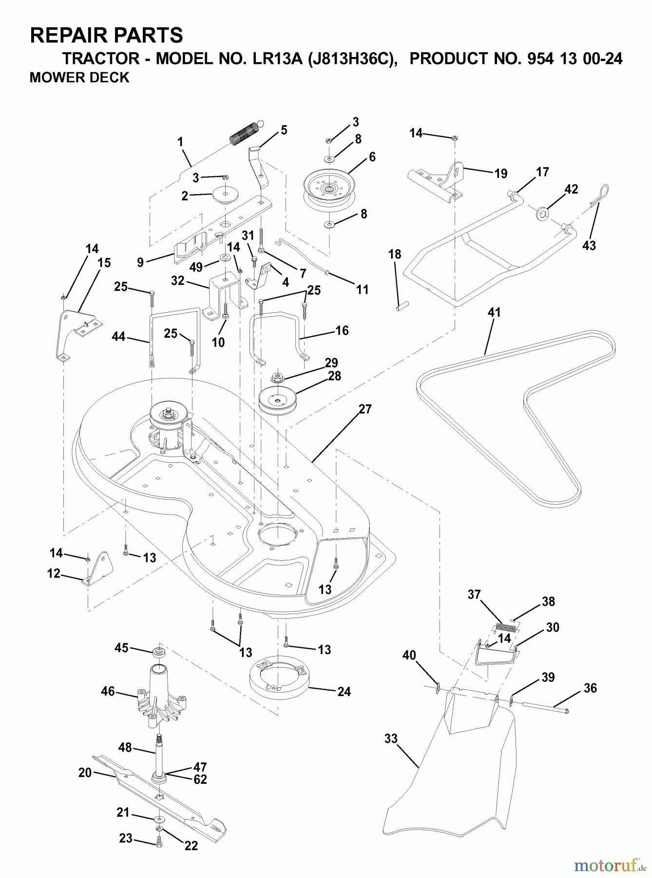 Jonsered Rasen und Garten Traktoren LR13A (J813H36C, 954130024) - Jonsered Lawn & Garden Tractor (2000-03) MOWER DECK / CUTTING DECK