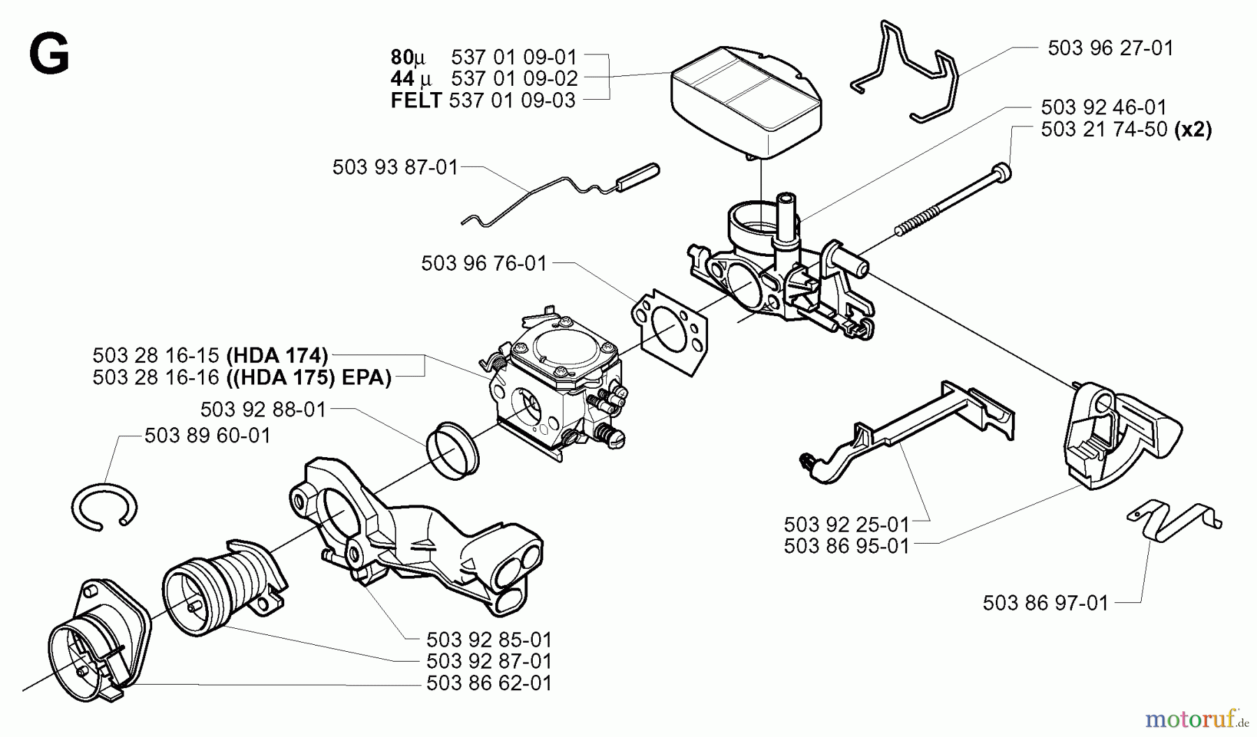Jonsered Motorsägen 2159 - Jonsered Chainsaw (2001-07) CARBURETOR AIR FILTER