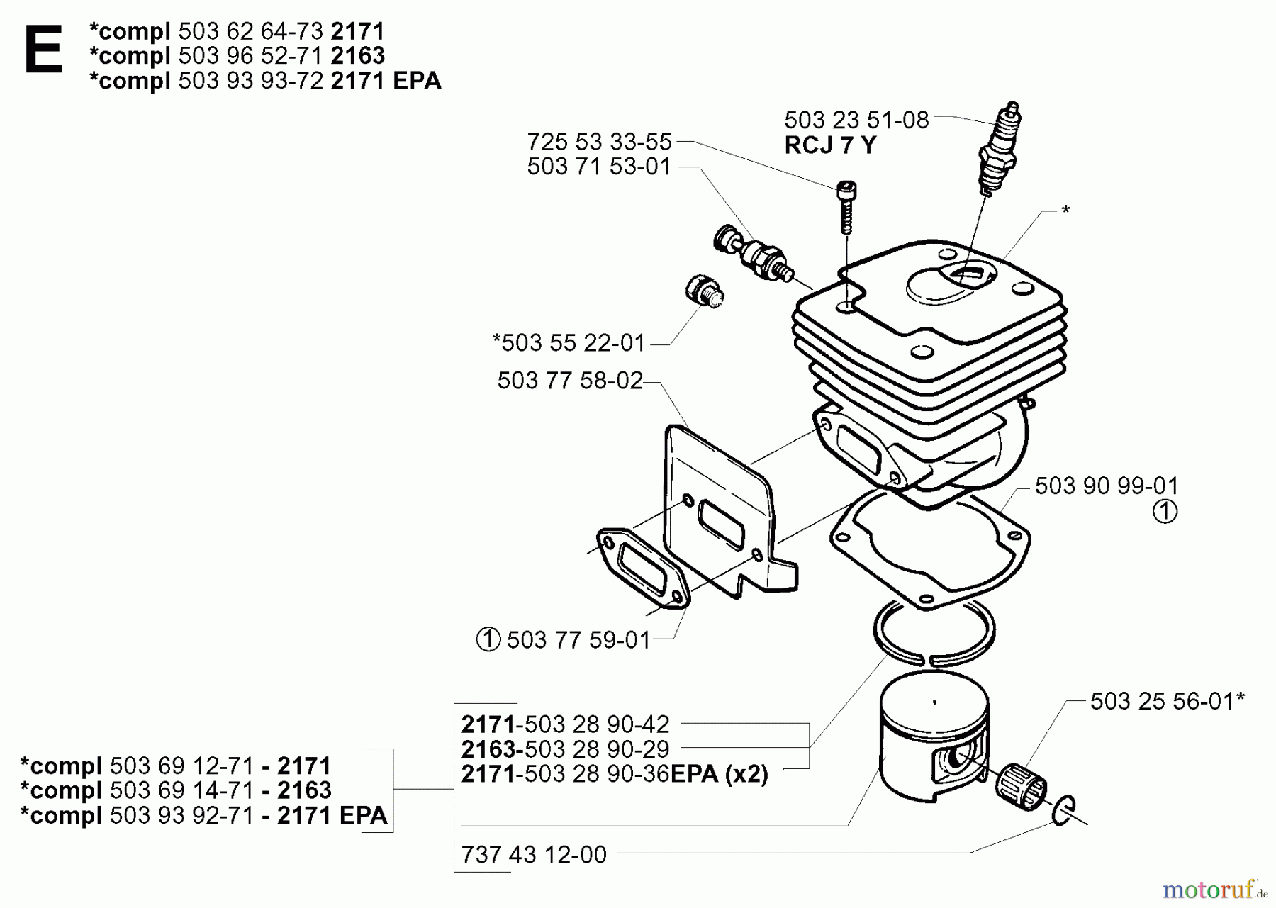 Jonsered Motorsägen 2171 EPA - Jonsered Chainsaw (2001-10) CYLINDER PISTON