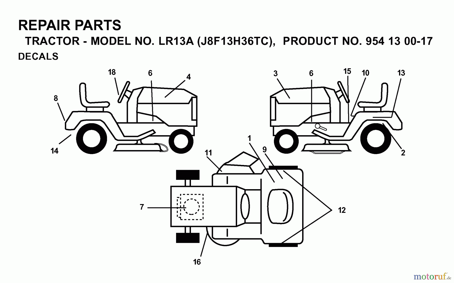 Jonsered Rasen und Garten Traktoren LR13A (J8F13H36TC, 95413007) - Jonsered Lawn & Garden Tractor (2000-02) DECALS