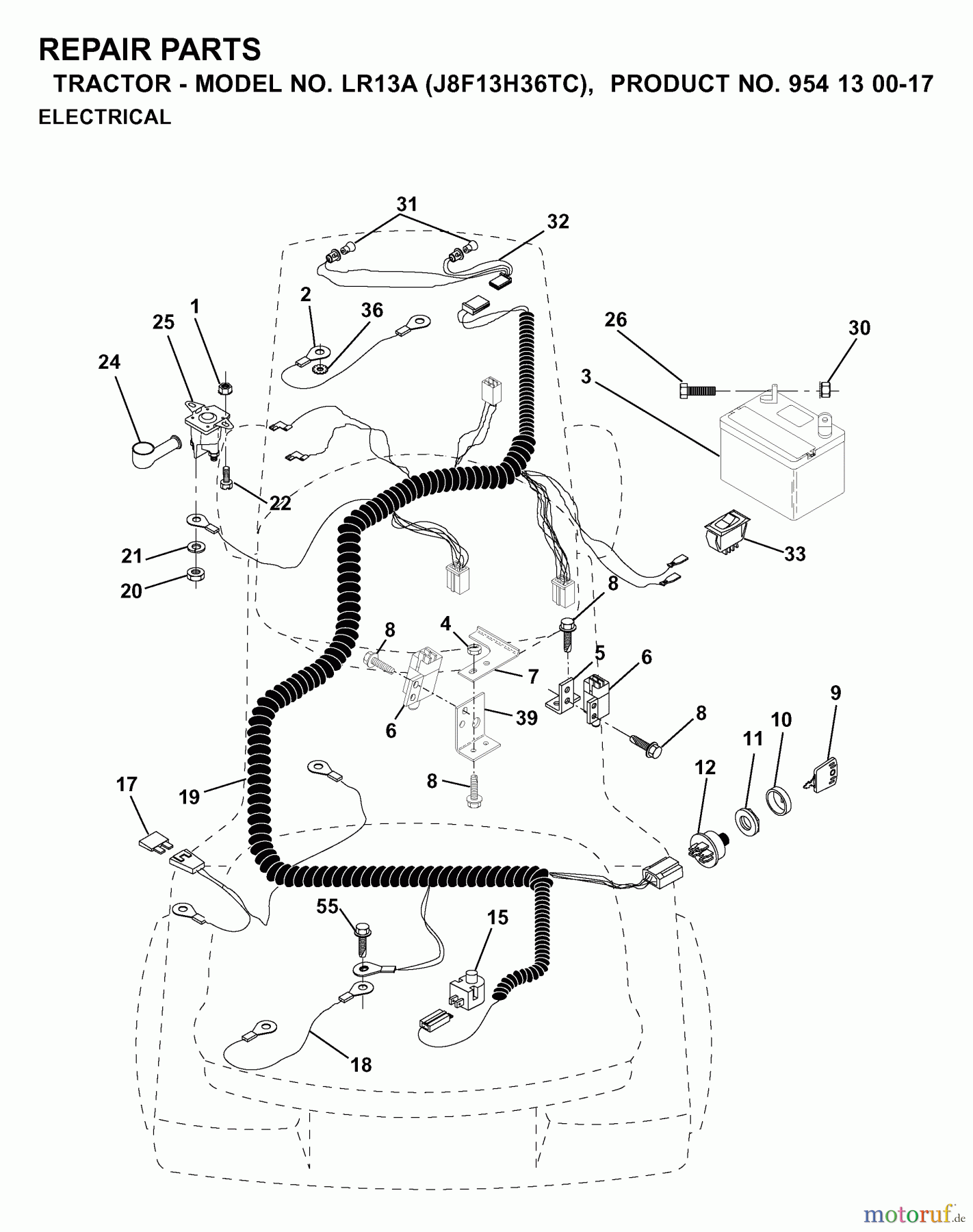 Jonsered Rasen und Garten Traktoren LR13A (J8F13H36TC, 95413007) - Jonsered Lawn & Garden Tractor (2000-02) ELECTRICAL
