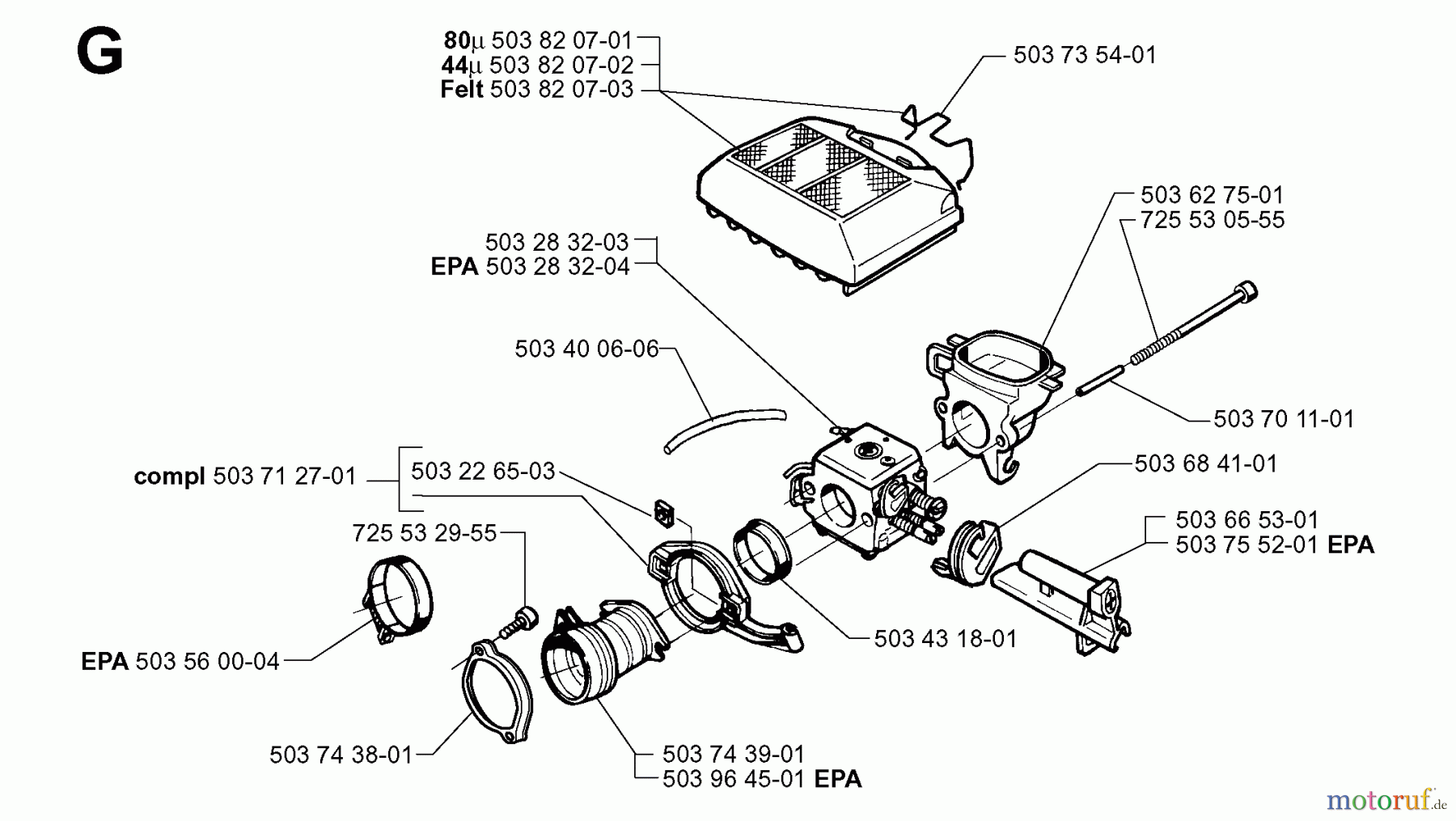  Jonsered Motorsägen 2165 - Jonsered Chainsaw (2000-04) CARBURETOR AIR FILTER