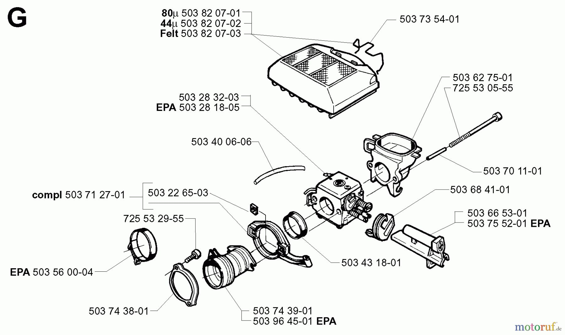 Jonsered Motorsägen 2165 EPA - Jonsered Chainsaw (2002-01) CARBURETOR AIR FILTER