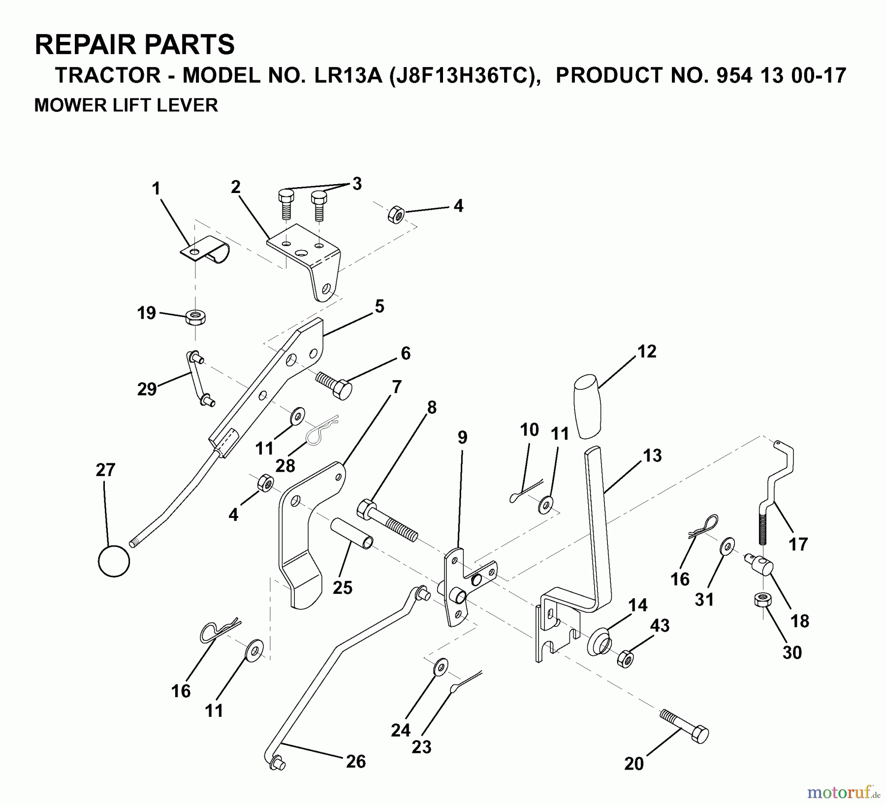  Jonsered Rasen  und Garten Traktoren LR13A (J8F13H36TC, 95413007) - Jonsered Lawn & Garden Tractor (2000-02) MOWER LIFT LEVER