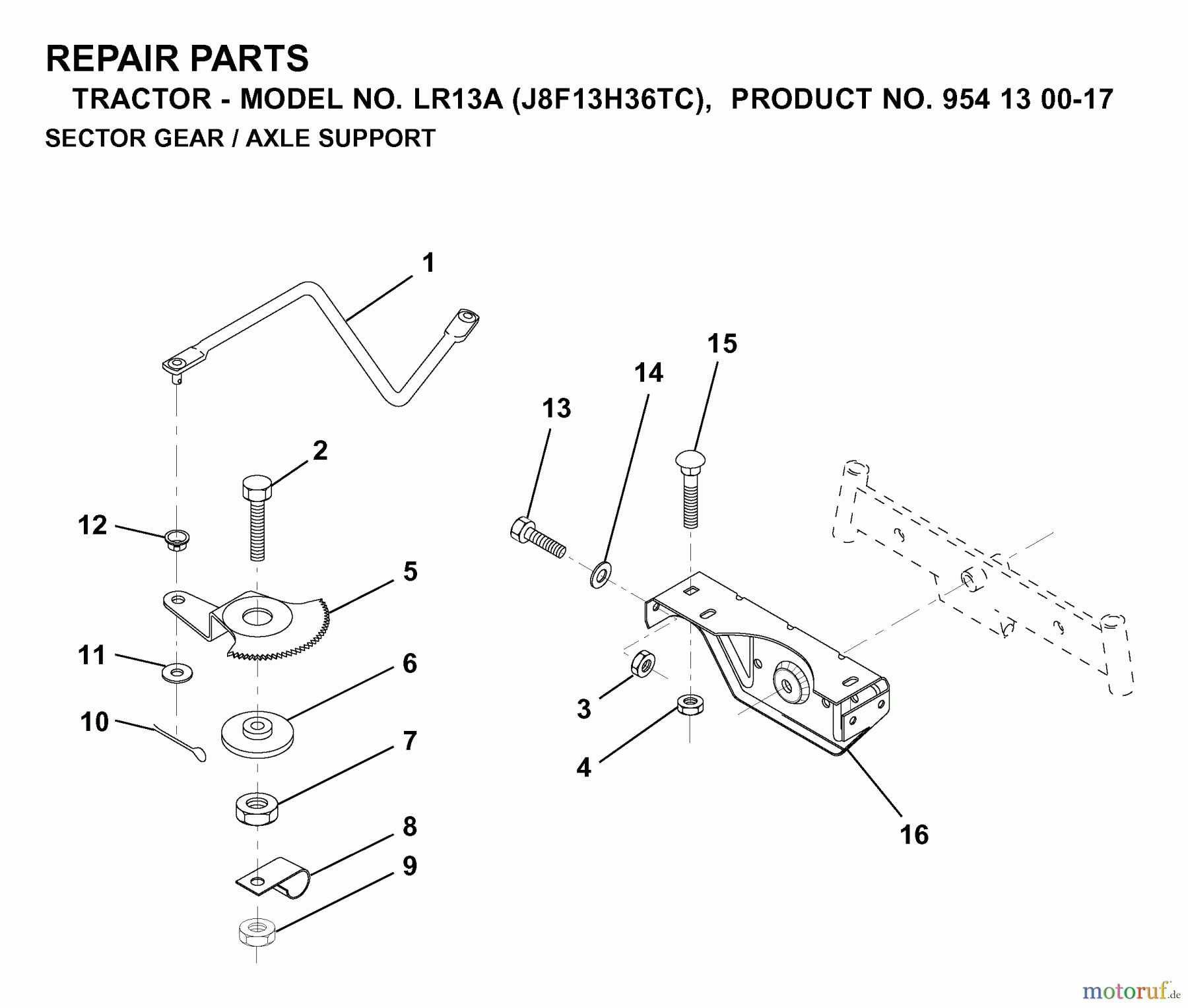 Jonsered Rasen und Garten Traktoren LR13A (J8F13H36TC, 95413007) - Jonsered Lawn & Garden Tractor (2000-02) SECTOR GEAR / AXLE SUPPORT