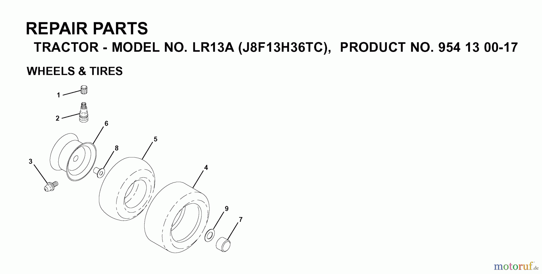 Jonsered Rasen und Garten Traktoren LR13A (J8F13H36TC, 95413007) - Jonsered Lawn & Garden Tractor (2000-02) WHEELS TIRES