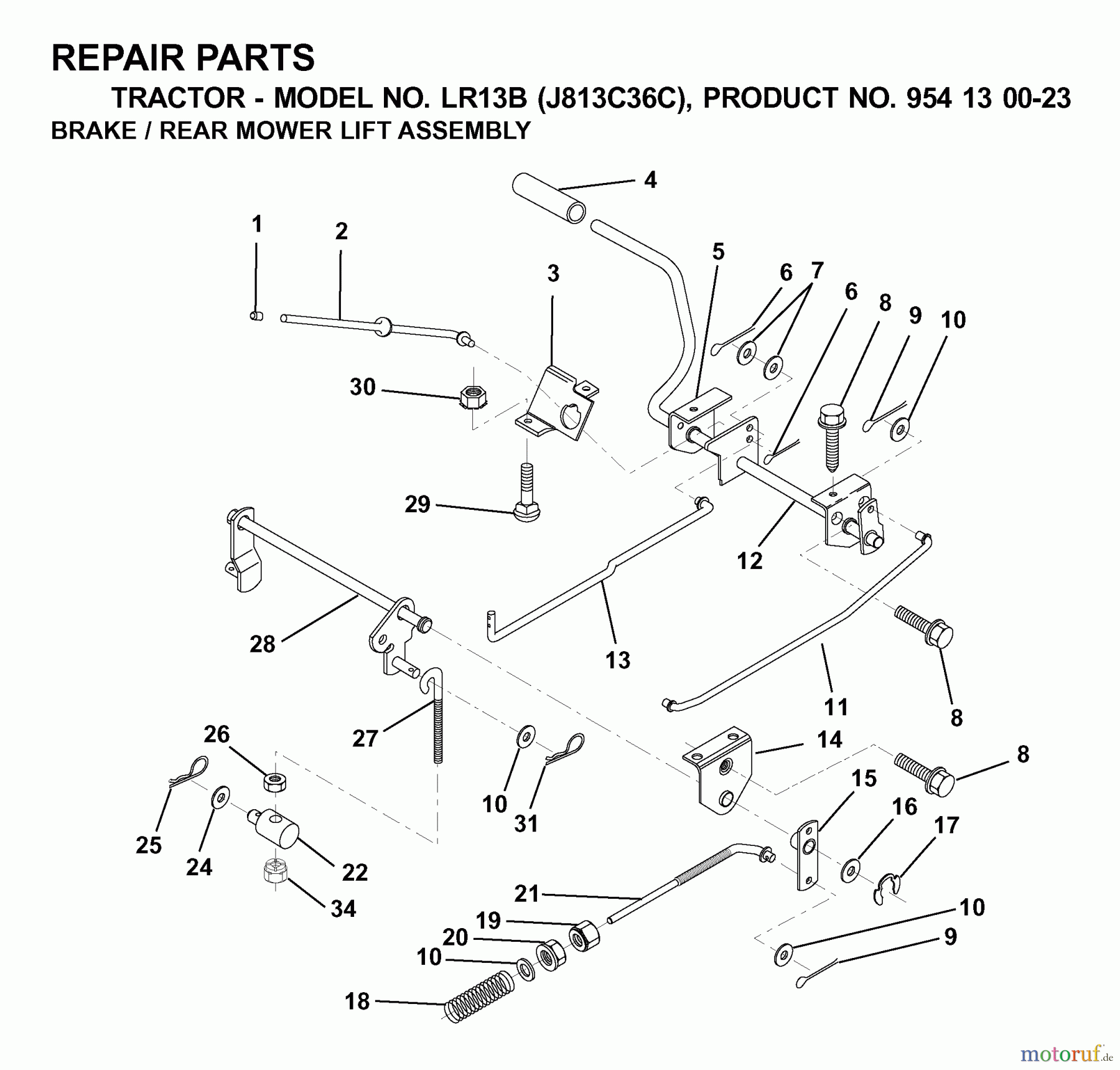 Jonsered Rasen und Garten Traktoren LR13B (J813C36C, 954130023) - Jonsered Lawn & Garden Tractor (2000-03) BRAKE / REAR MOWER LIFT