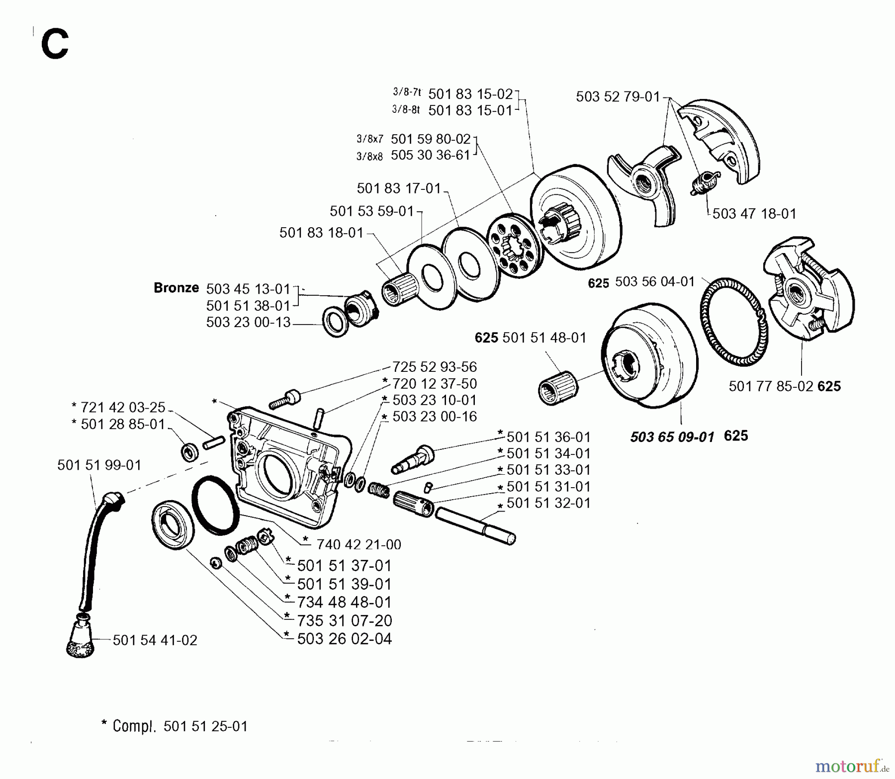 Jonsered Motorsägen 625 - Jonsered Chainsaw (1993-06) CLUTCH OIL PUMP