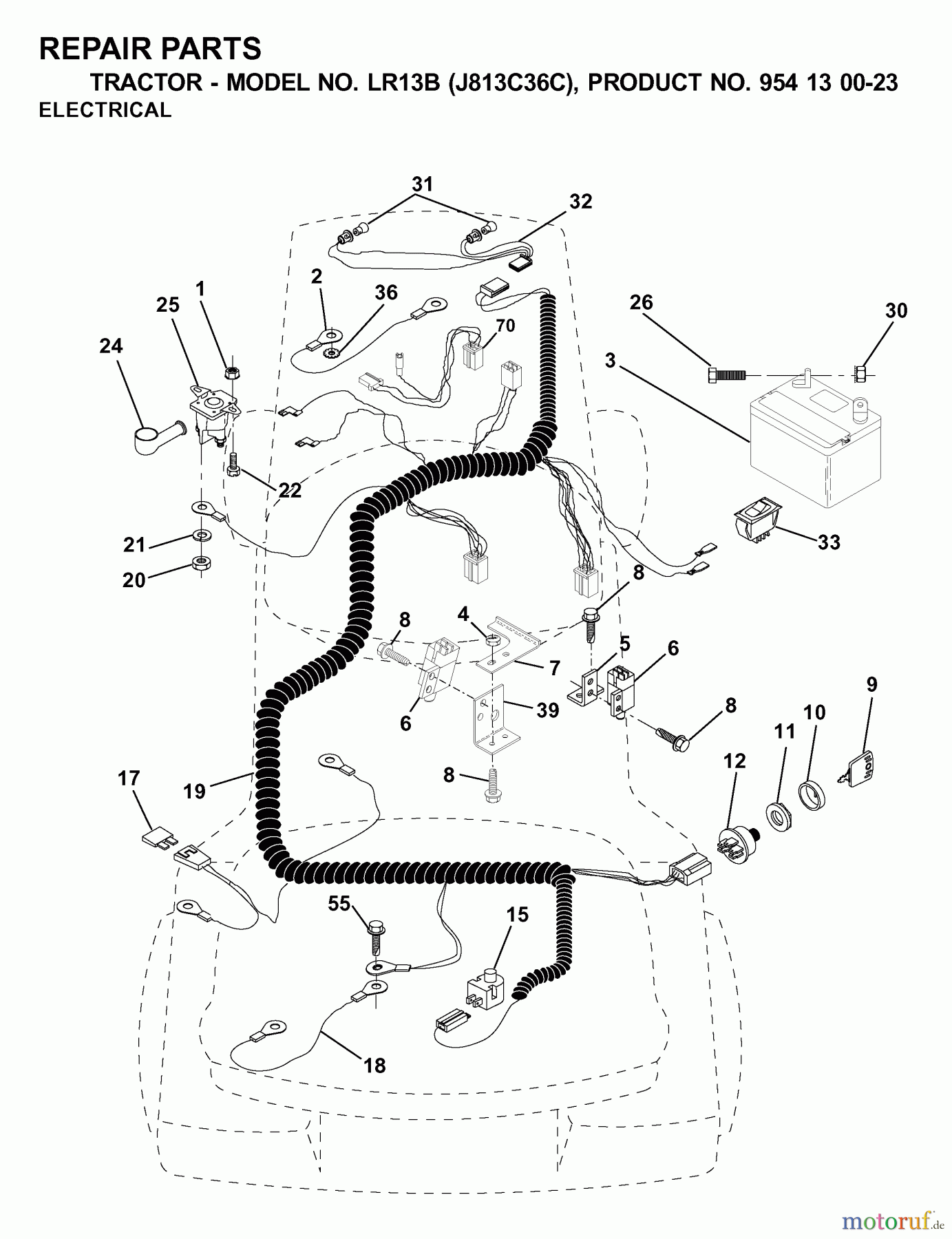  Jonsered Rasen  und Garten Traktoren LR13B (J813C36C, 954130023) - Jonsered Lawn & Garden Tractor (2000-03) ELECTRICAL
