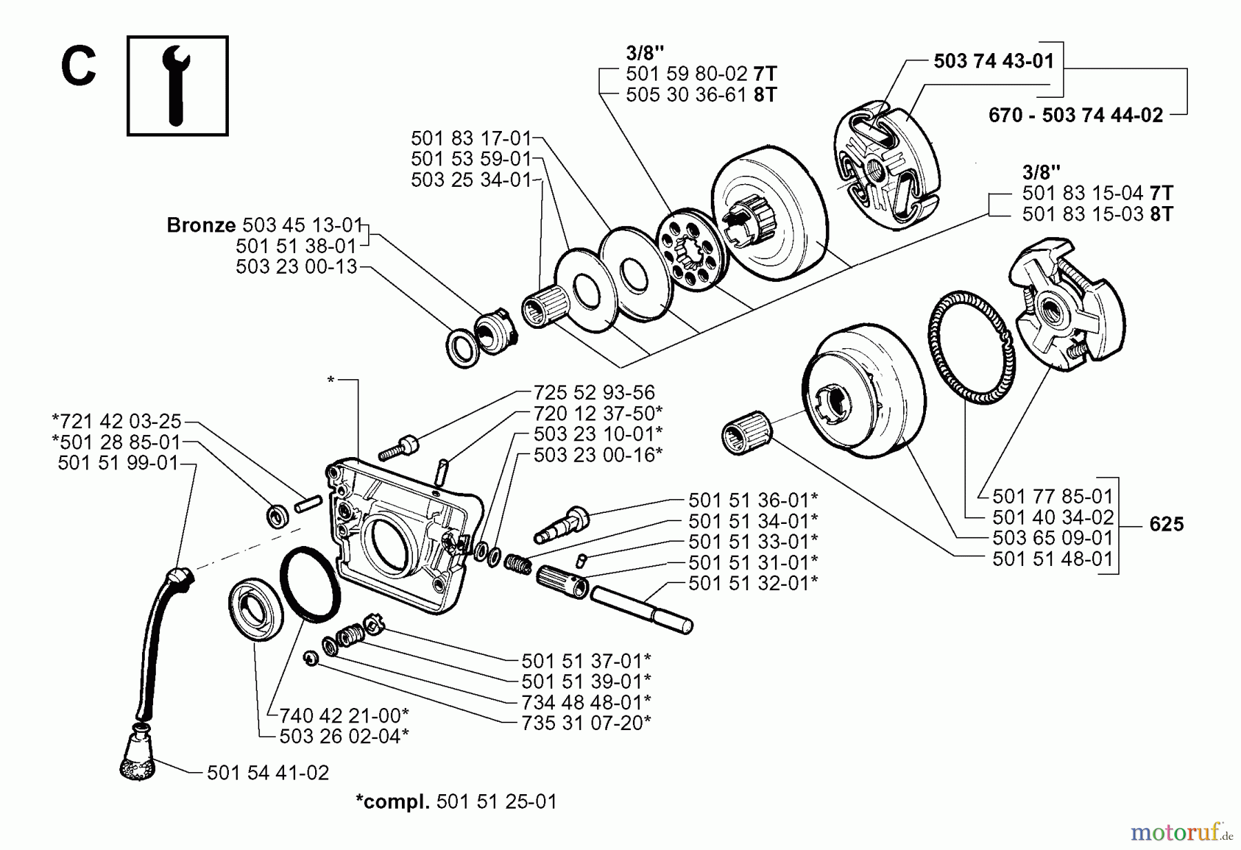  Jonsered Motorsägen 670 CHAMP - Jonsered Chainsaw (1999-02) CLUTCH OIL PUMP