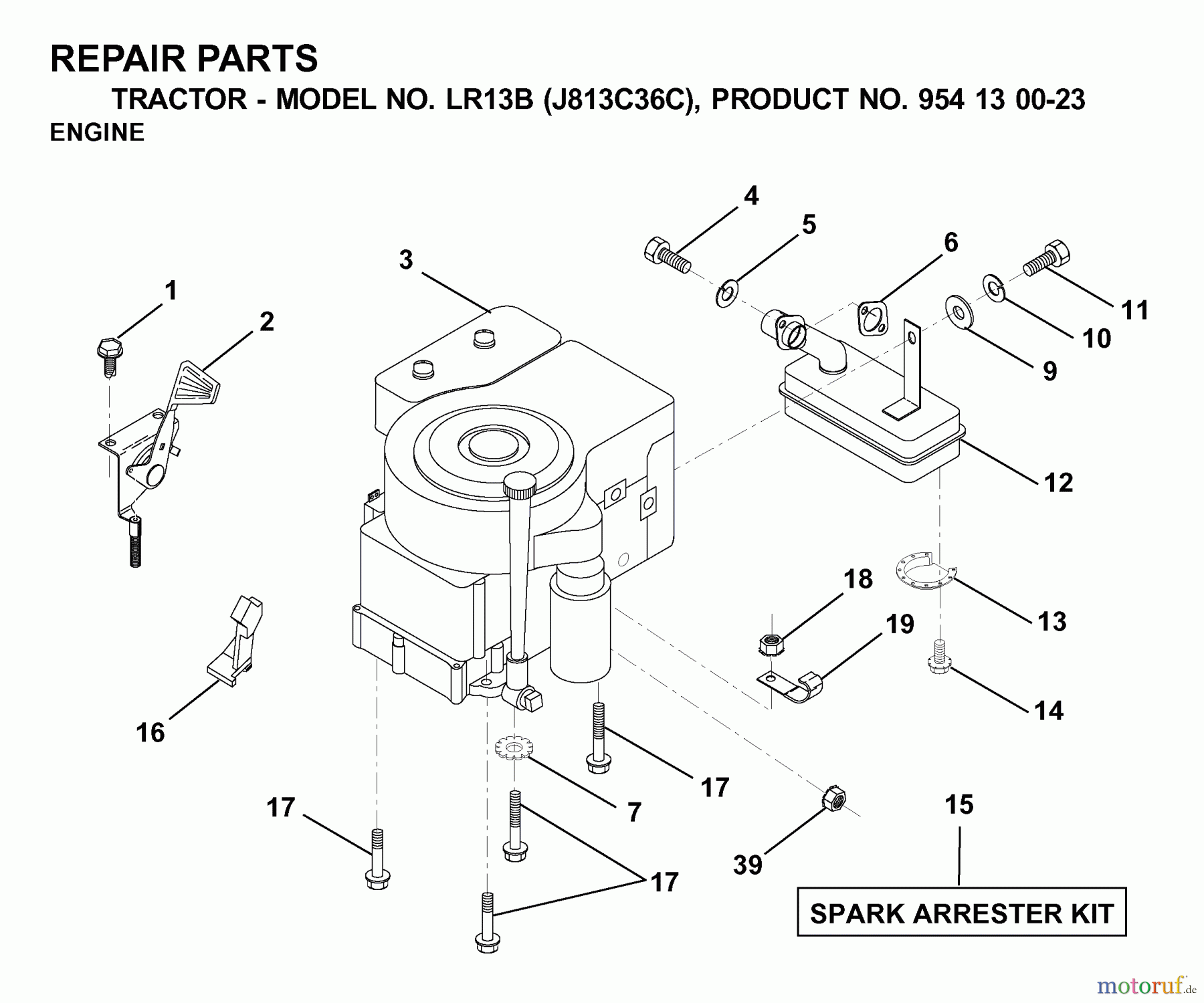Jonsered Rasen und Garten Traktoren LR13B (J813C36C, 954130023) - Jonsered Lawn & Garden Tractor (2000-03) ENGINE CUTTING EQUIPMENT