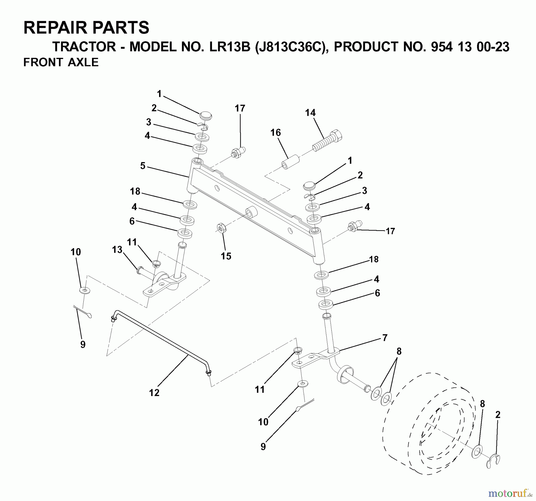 Jonsered Rasen und Garten Traktoren LR13B (J813C36C, 954130023) - Jonsered Lawn & Garden Tractor (2000-03) FRONT AXEL