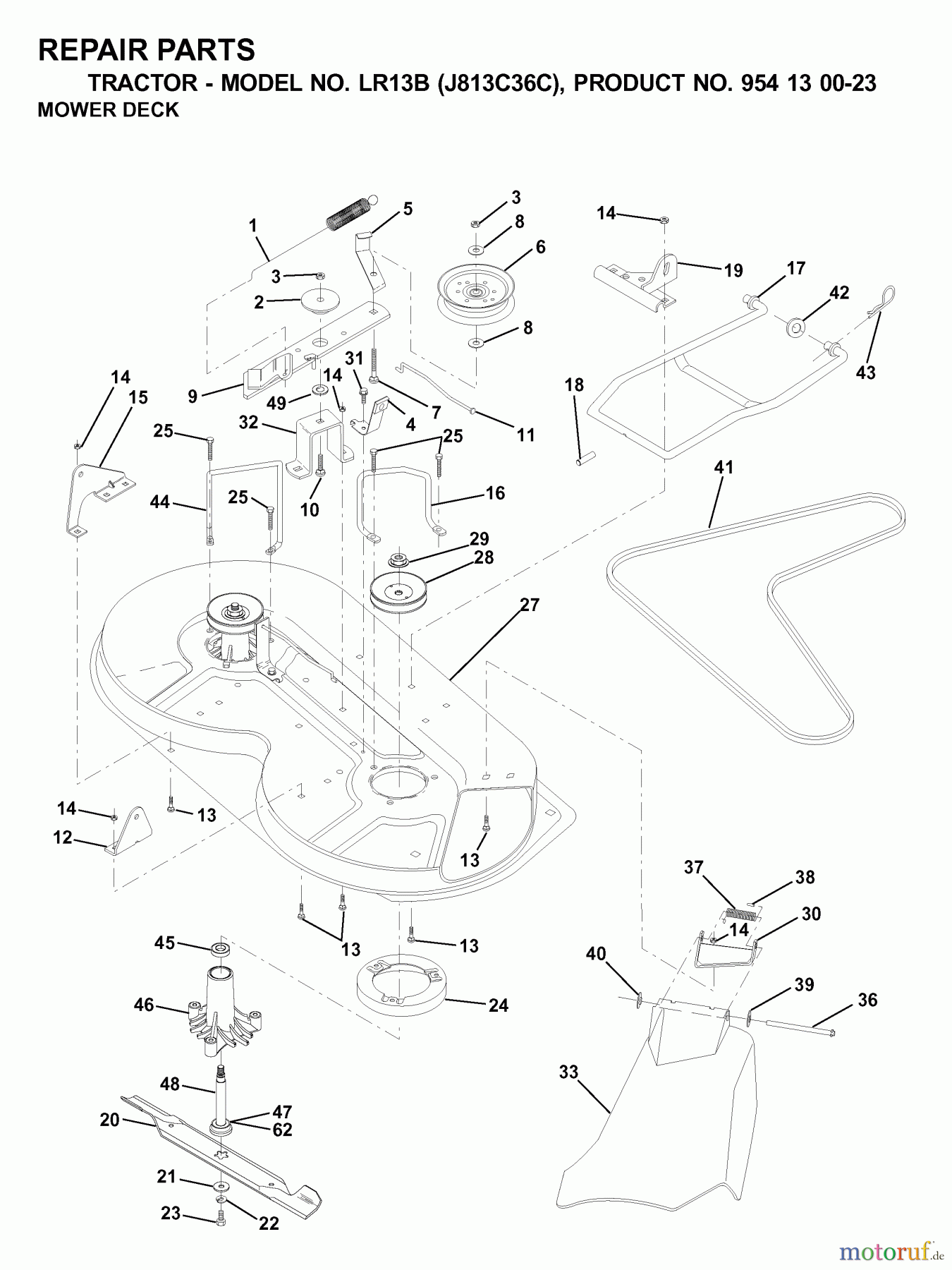 Jonsered Rasen  und Garten Traktoren LR13B (J813C36C, 954130023) - Jonsered Lawn & Garden Tractor (2000-03) MOWER DECK / CUTTING DECK