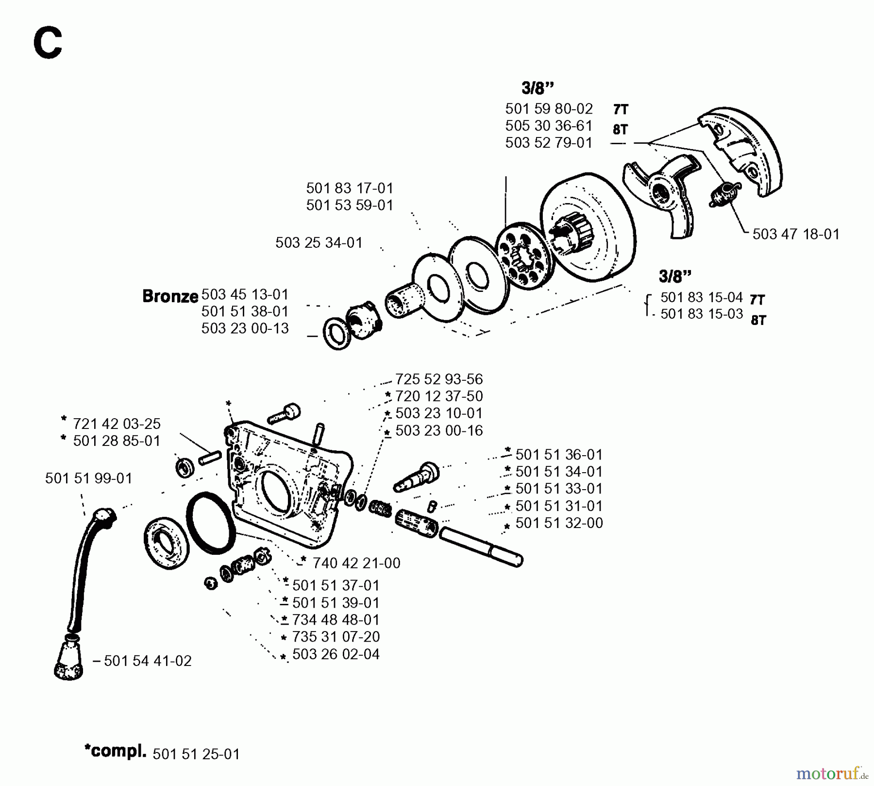 Jonsered Motorsägen 630 SUPER II - Jonsered Chainsaw (1996-09) CLUTCH OIL PUMP