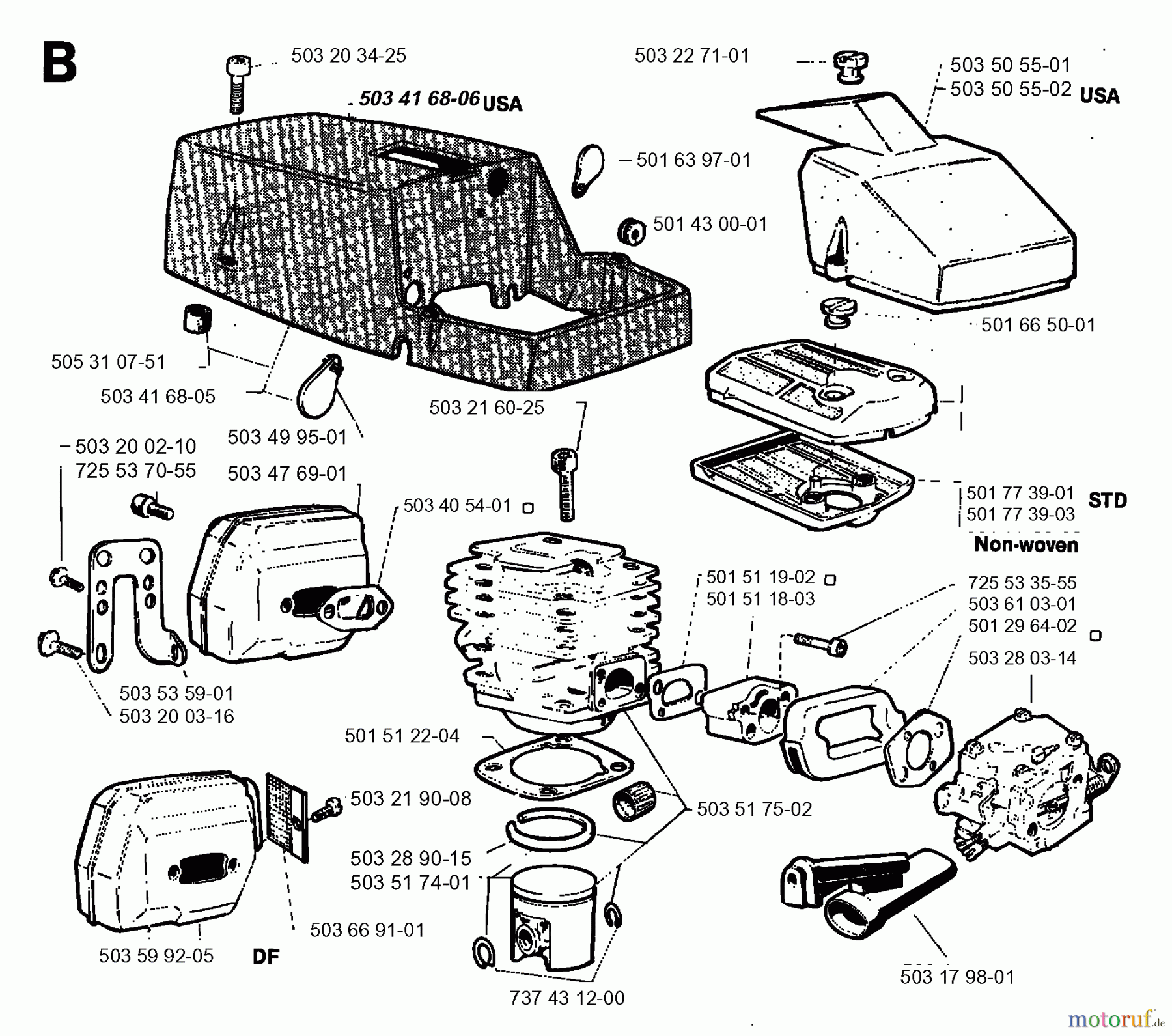  Jonsered Motorsägen 630 SUPER II - Jonsered Chainsaw (1996-09) CYLINDER PISTON MUFFLER