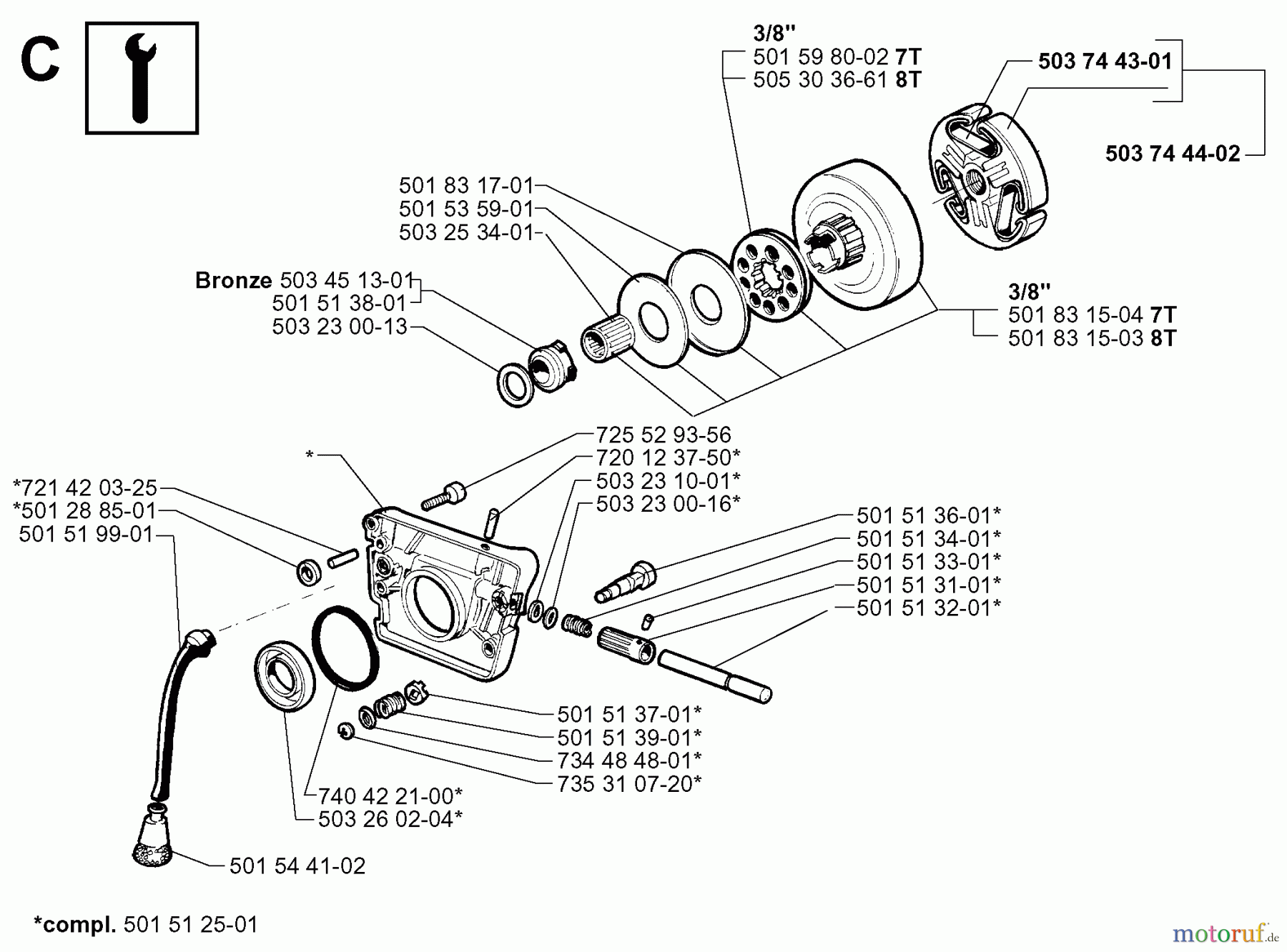 Jonsered Motorsägen 630 SUPER II - Jonsered Chainsaw (1999-02) CLUTCH OIL PUMP