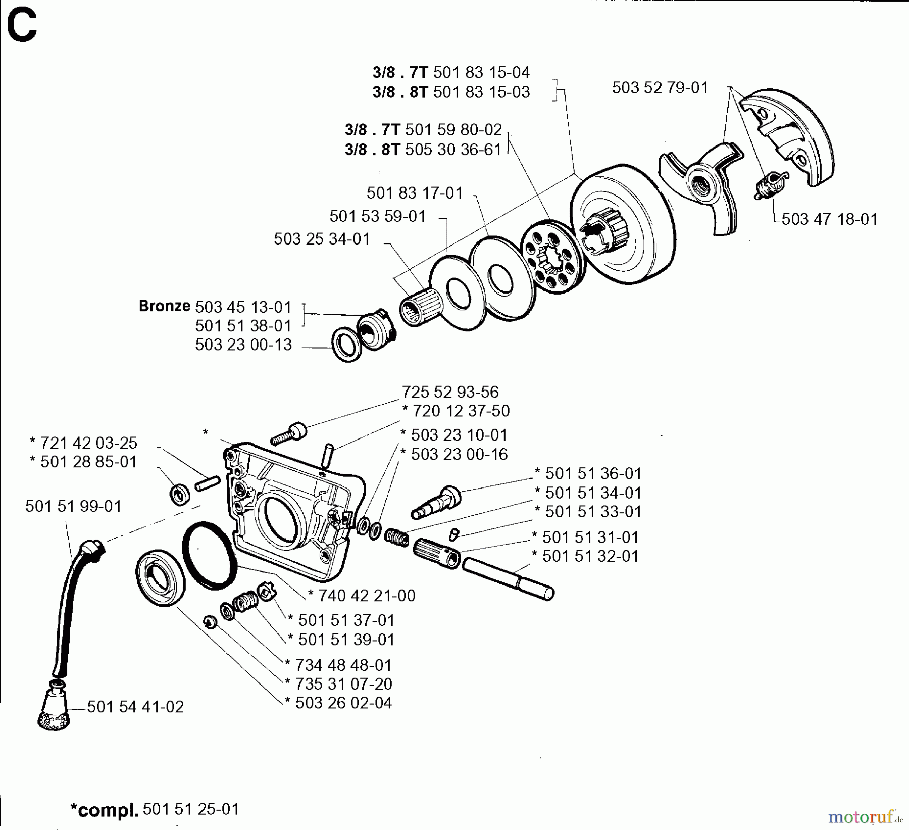 Jonsered Motorsägen 670 CHAMP - Jonsered Chainsaw (1996-09) CLUTCH OIL PUMP
