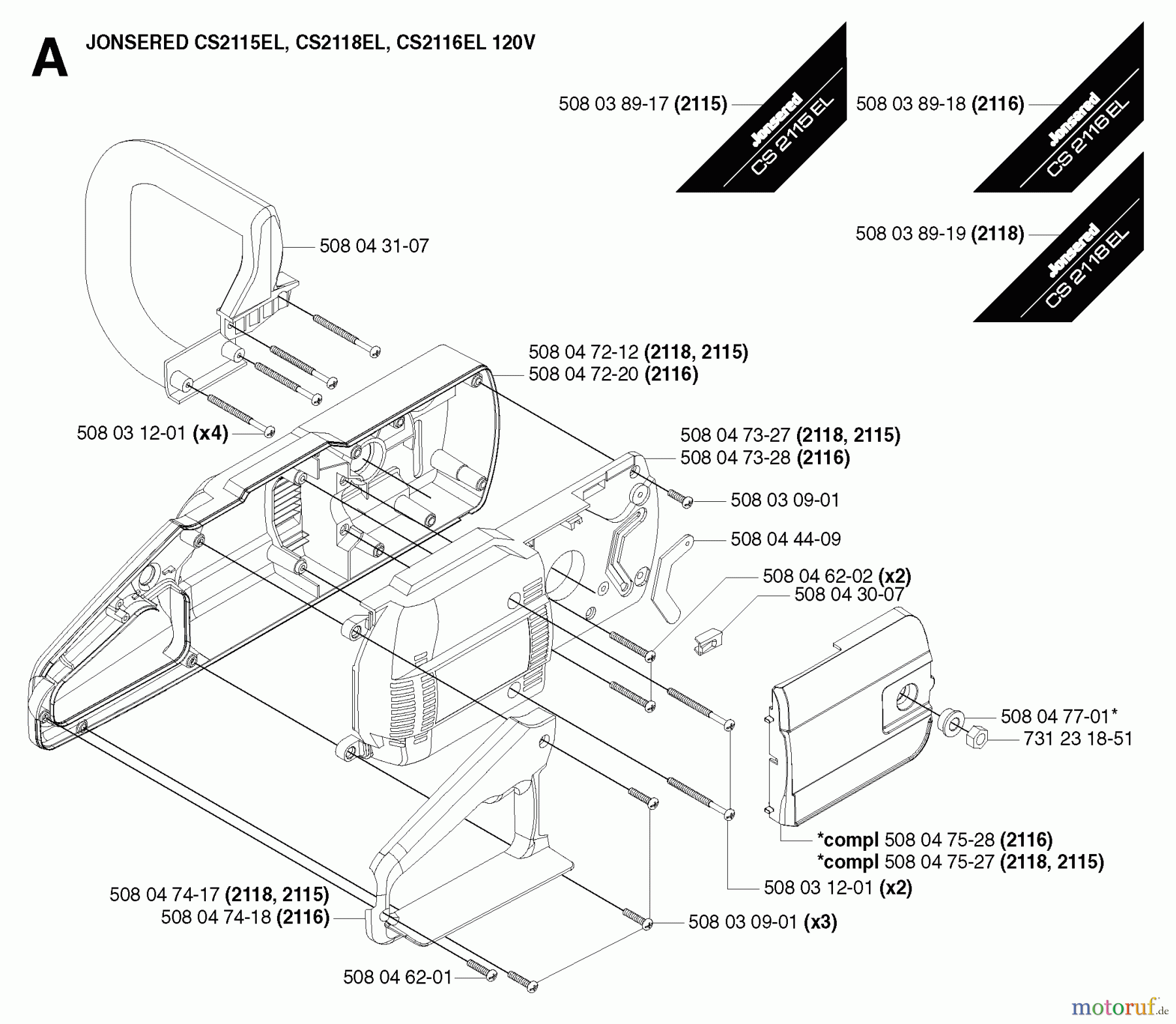  Jonsered Motorsägen CS2116EL - Jonsered Chainsaw (2003-01) CHASSIS / FRAME