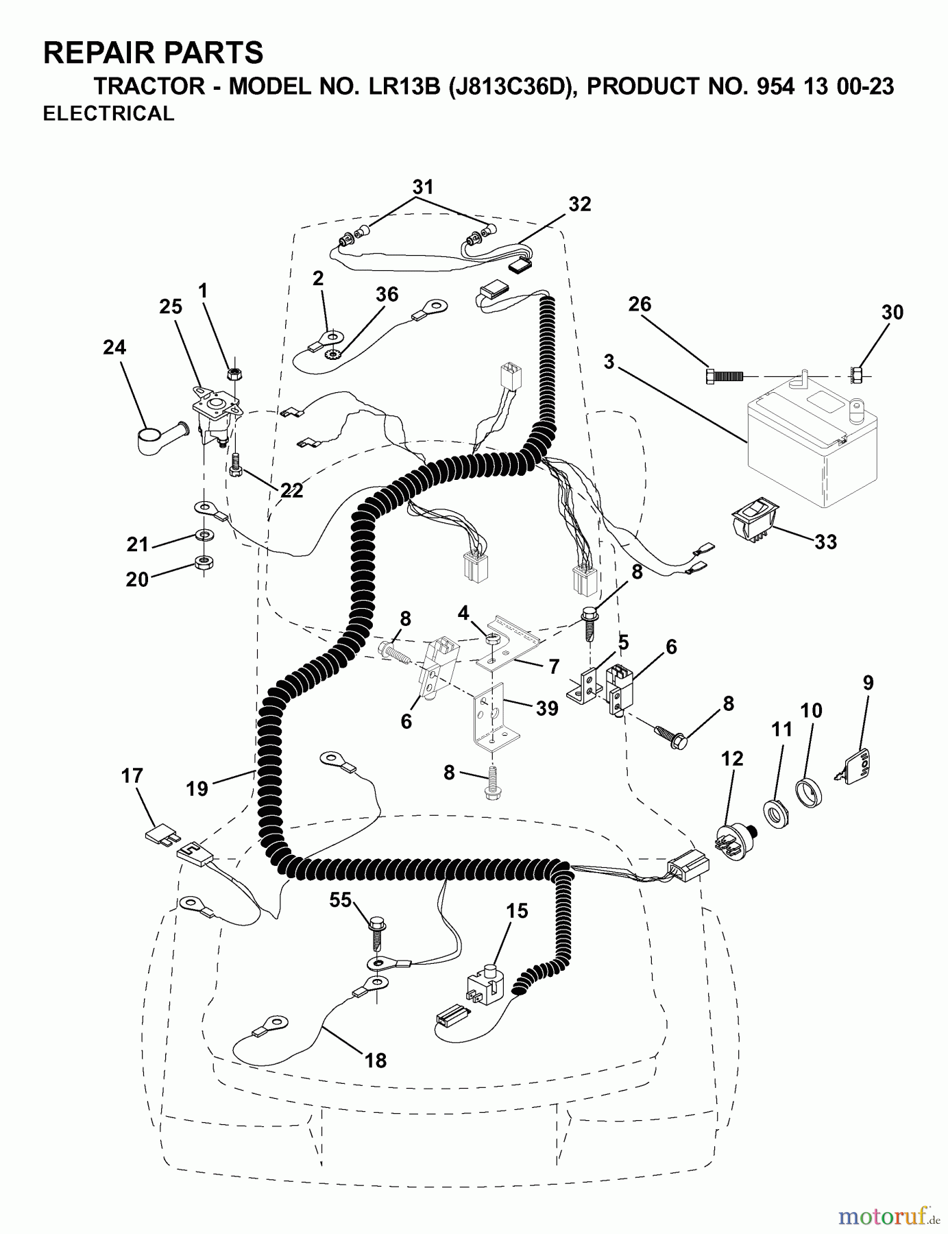  Jonsered Rasen  und Garten Traktoren LR13B (J813C36D, 954130023) - Jonsered Lawn & Garden Tractor (2000-04) ELECTRICAL