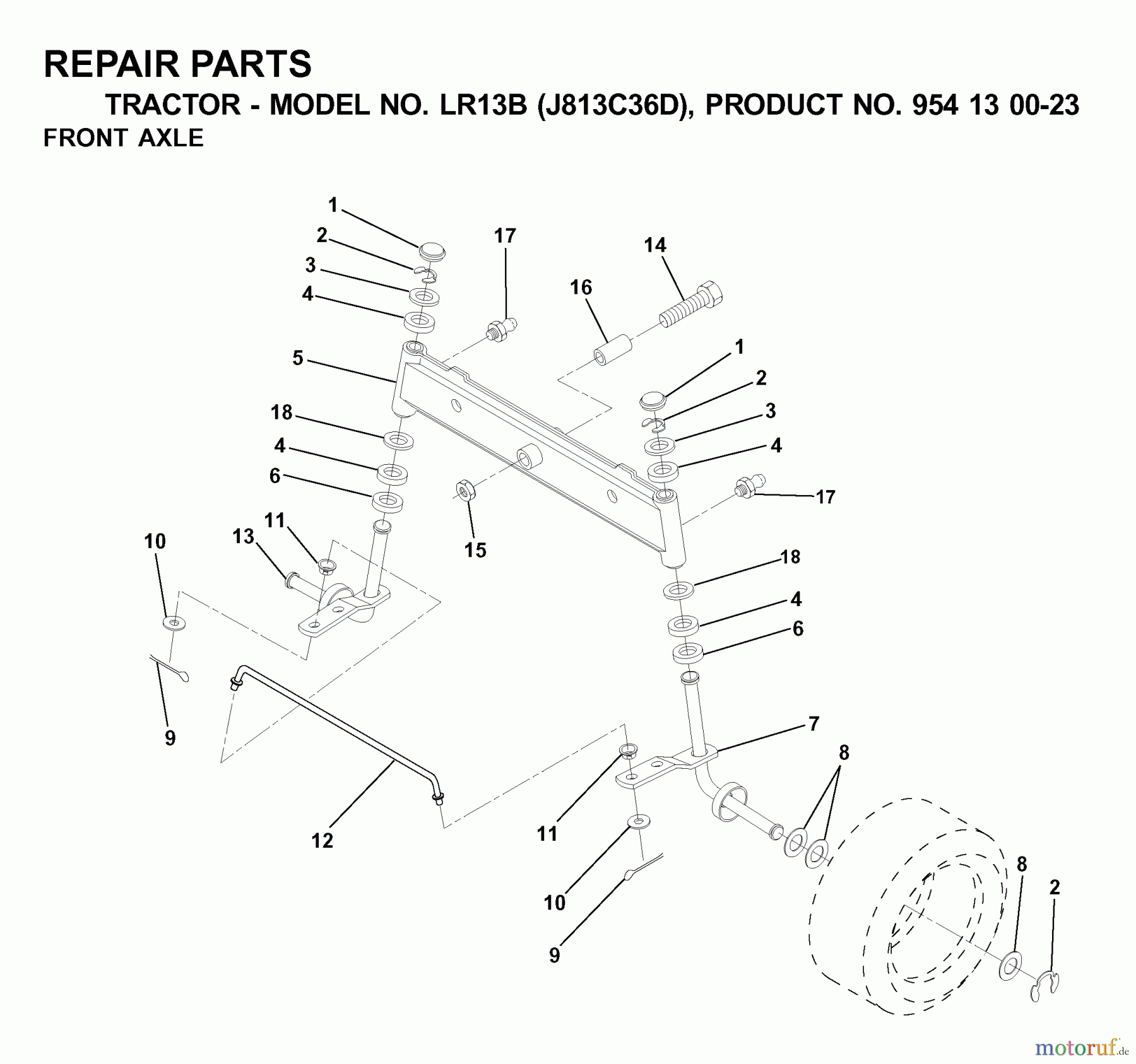 Jonsered Rasen und Garten Traktoren LR13B (J813C36D, 954130023) - Jonsered Lawn & Garden Tractor (2000-04) FRONT AXEL