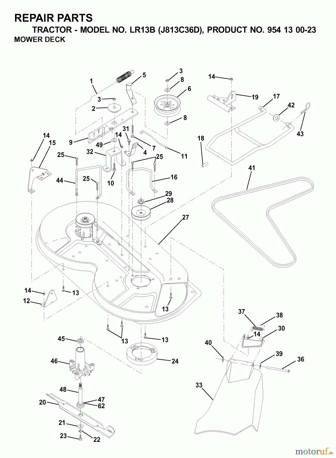 Jonsered Rasen und Garten Traktoren LR13B (J813C36D, 954130023) - Jonsered Lawn & Garden Tractor (2000-04) MOWER DECK / CUTTING DECK
