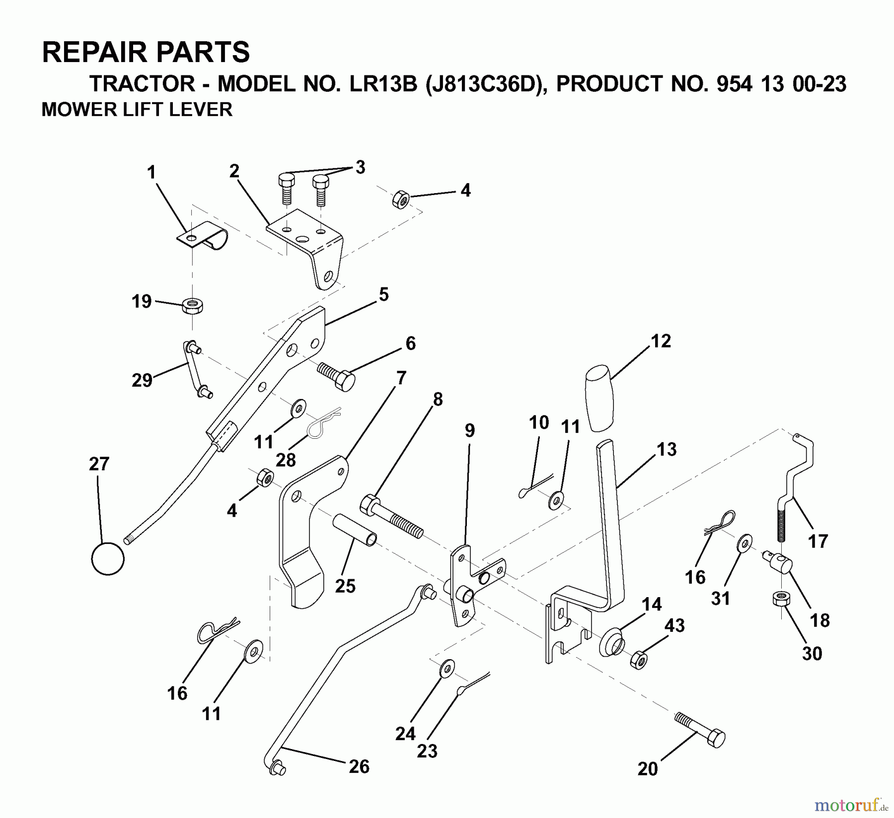 Jonsered Rasen  und Garten Traktoren LR13B (J813C36D, 954130023) - Jonsered Lawn & Garden Tractor (2000-04) MOWER LIFT LEVER