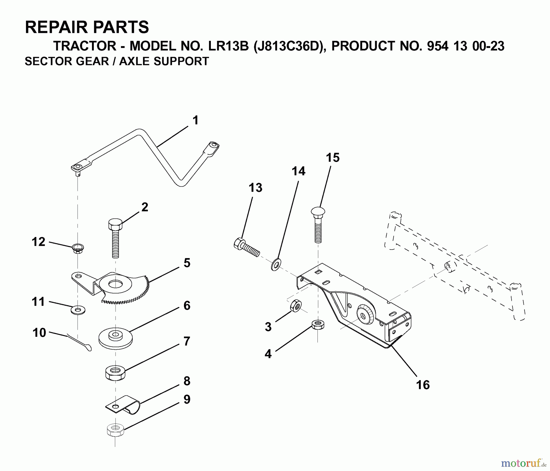 Jonsered Rasen und Garten Traktoren LR13B (J813C36D, 954130023) - Jonsered Lawn & Garden Tractor (2000-04) SECTOR GEAR / AXLE SUPPORT