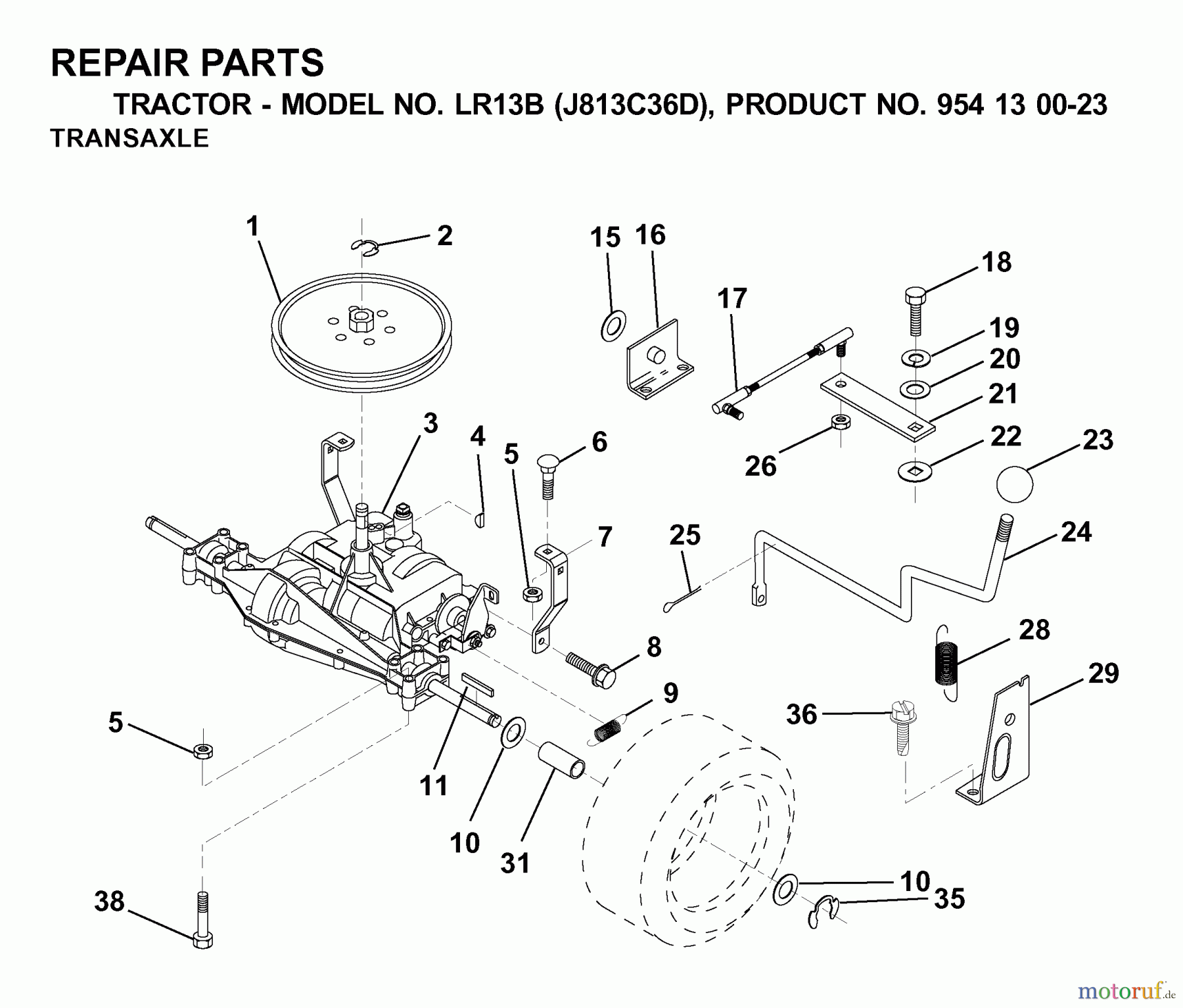 Jonsered Rasen und Garten Traktoren LR13B (J813C36D, 954130023) - Jonsered Lawn & Garden Tractor (2000-04) TRANSMISSION