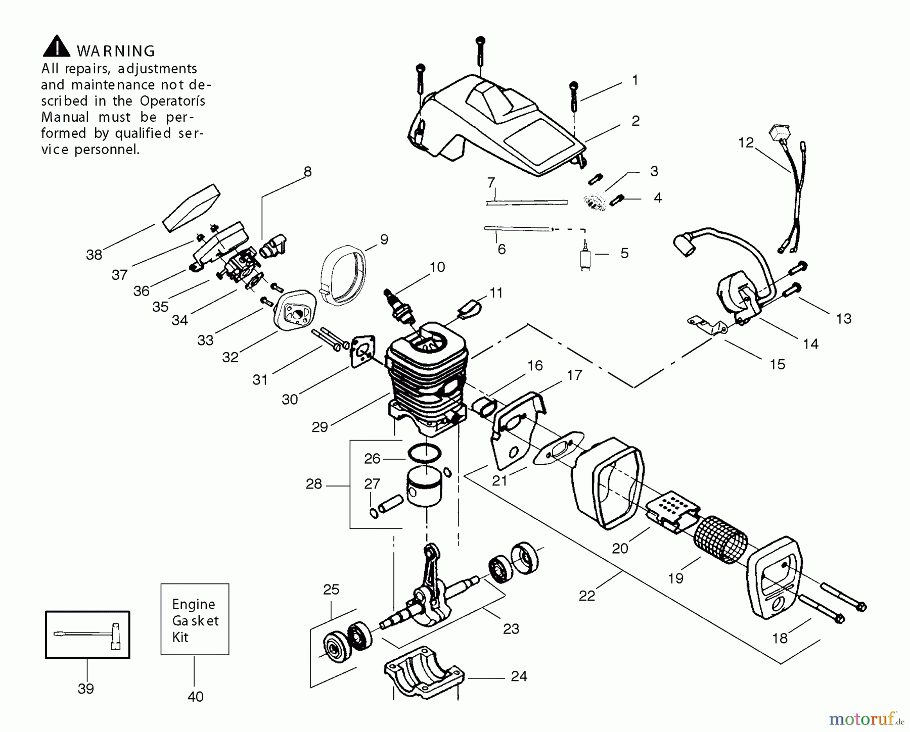 Jonsered Motorsägen CS2137 - Jonsered Chainsaw (2003-01) CYLINDER PISTON MUFFLER