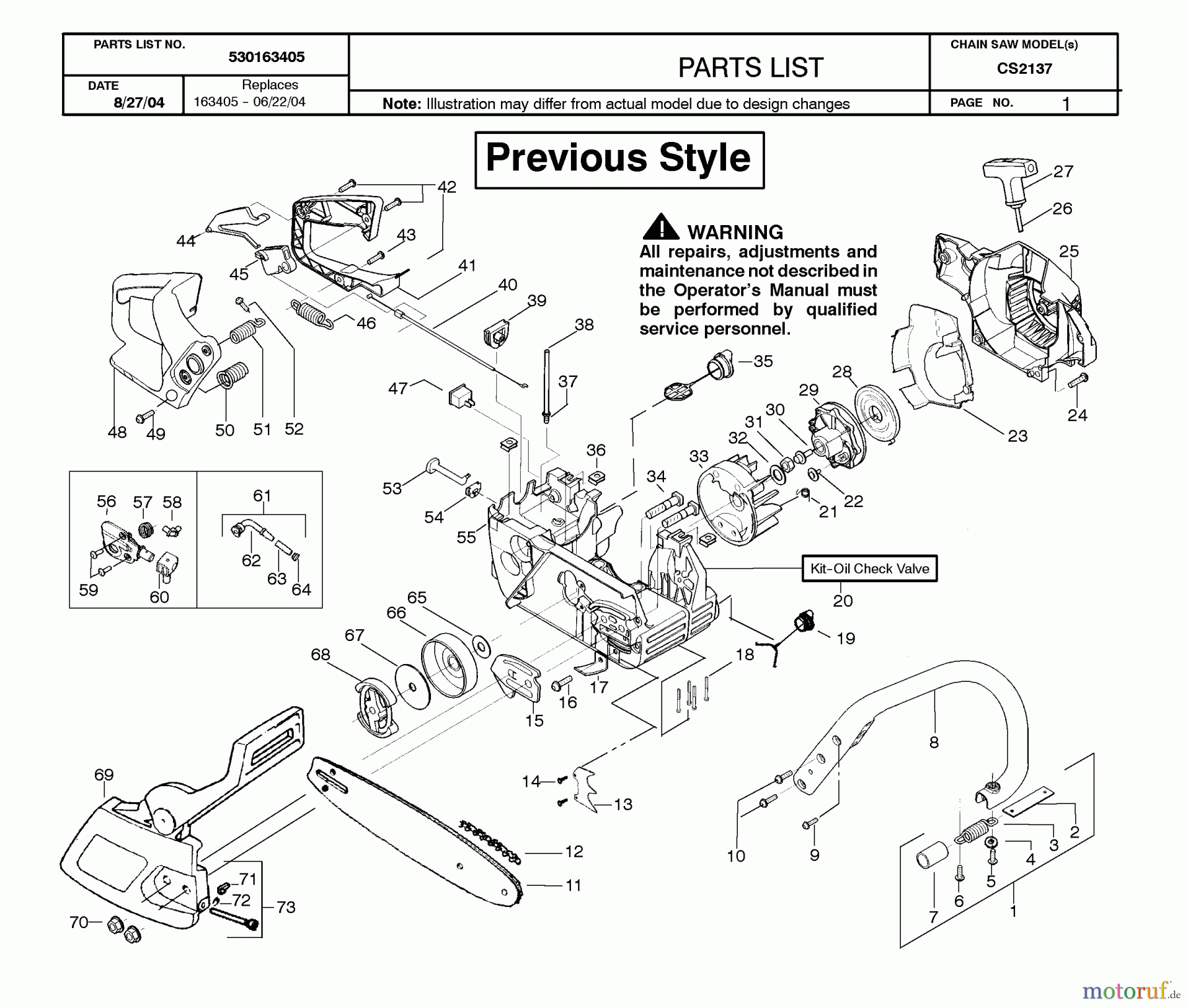 Jonsered Motorsägen CS2137 - Jonsered Chainsaw (2005-01) CRANKCASE #1