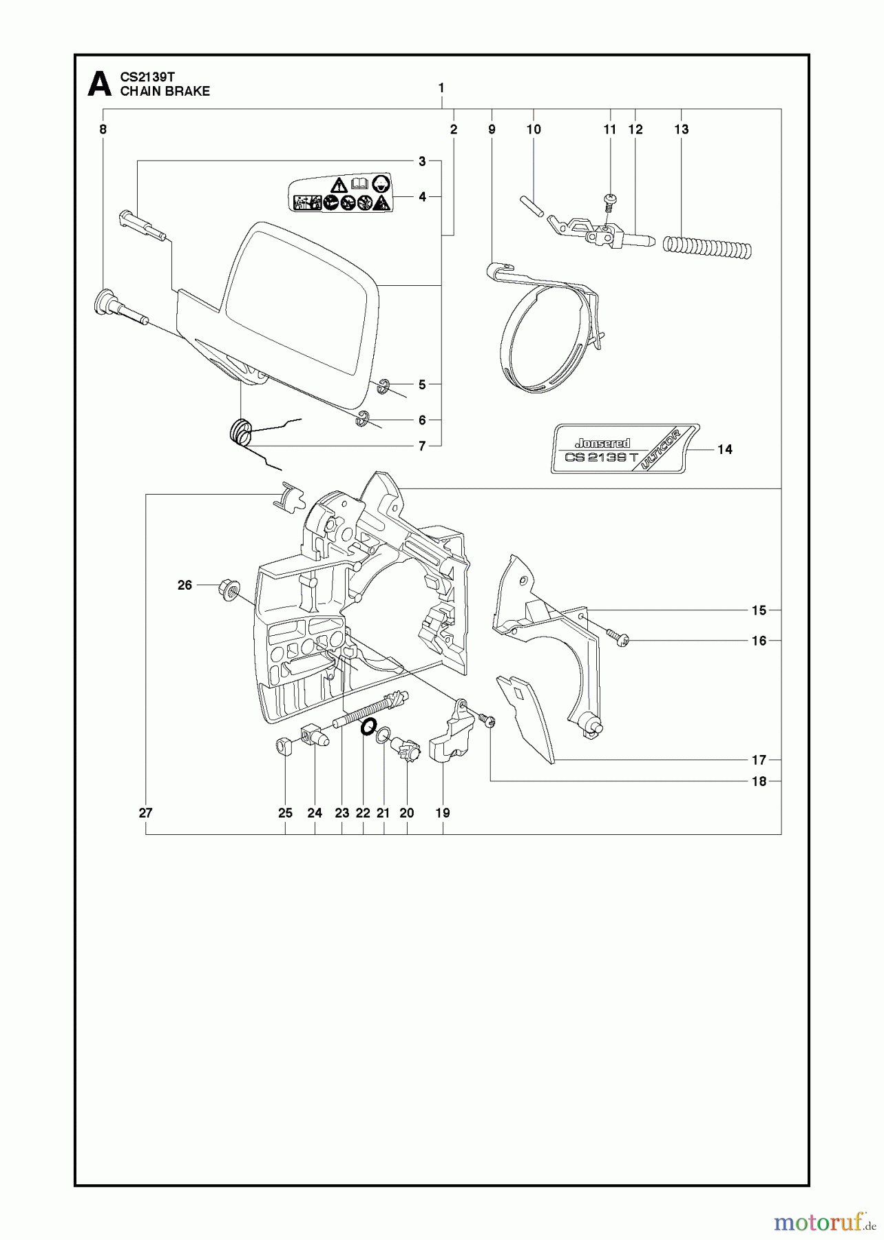  Jonsered Motorsägen CS2139 T - Jonsered Chainsaw (2010-03) CHAIN BRAKE