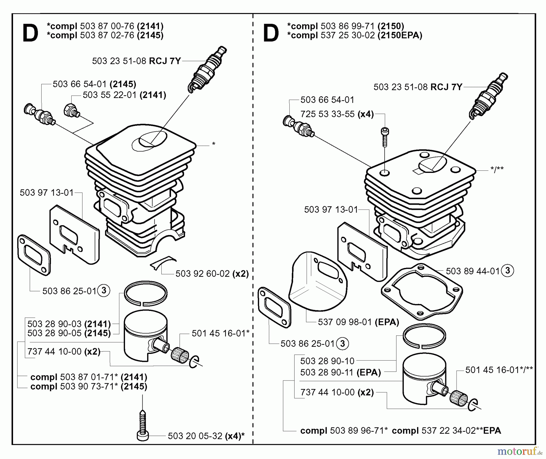 Jonsered Motorsägen CS2150 EPA - Jonsered Chainsaw (2004-03) CYLINDER PISTON
