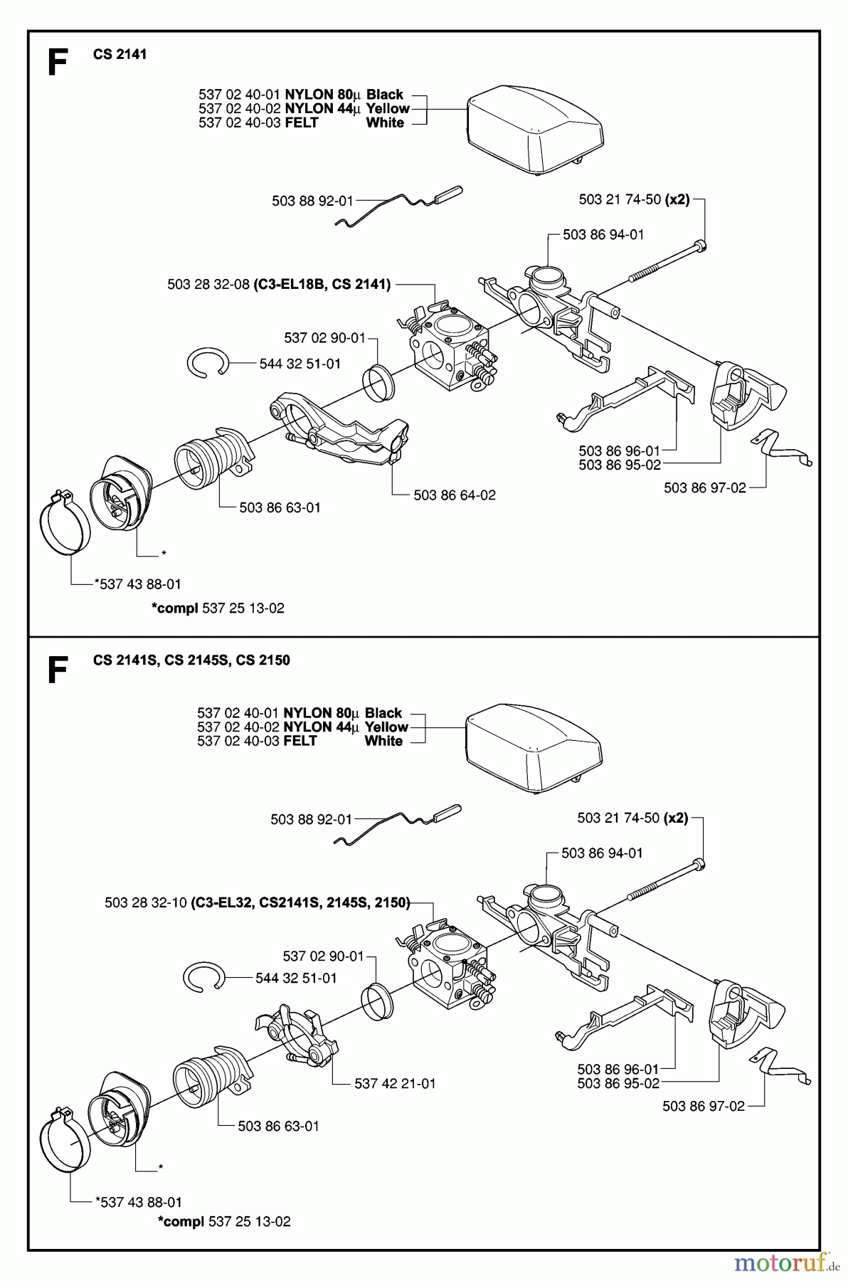 Jonsered Motorsägen CS2150 - Jonsered Chainsaw (2007-01) CARBURETOR AIR FILTER