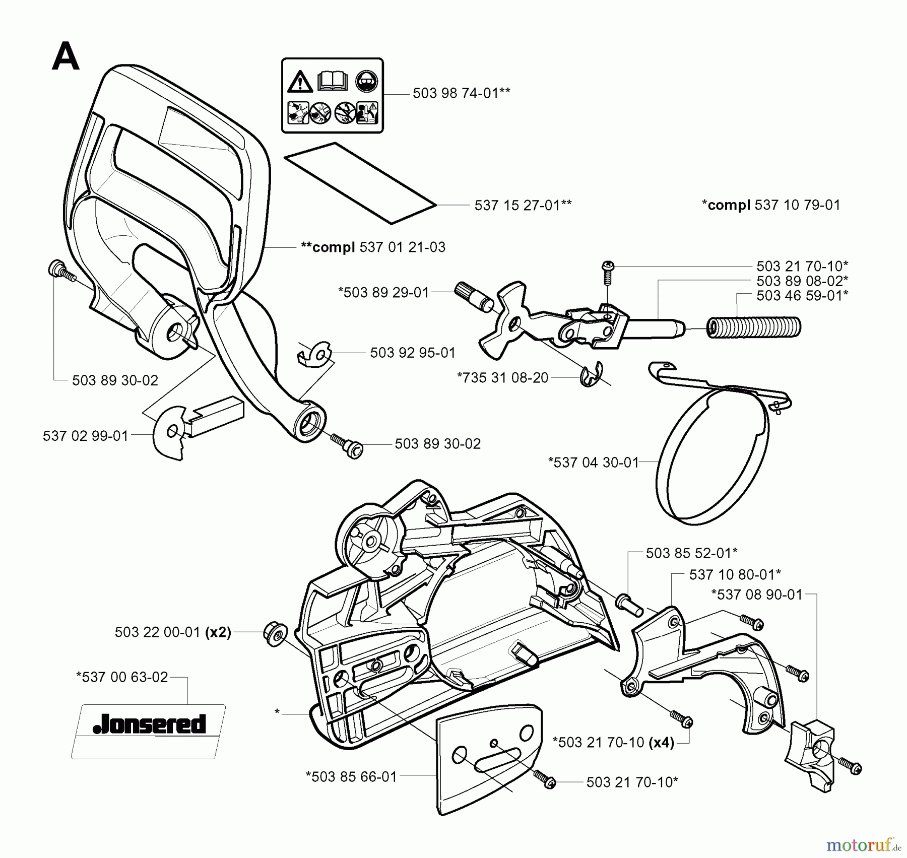  Jonsered Motorsägen CS2152 - Jonsered Chainsaw (2003-08) CHAIN BRAKE CLUTCH COVER