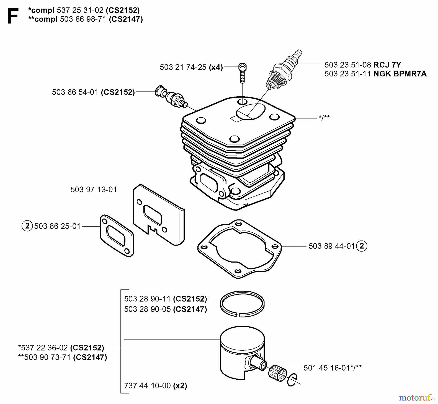 Jonsered Motorsägen CS2152 - Jonsered Chainsaw (2003-08) CYLINDER PISTON