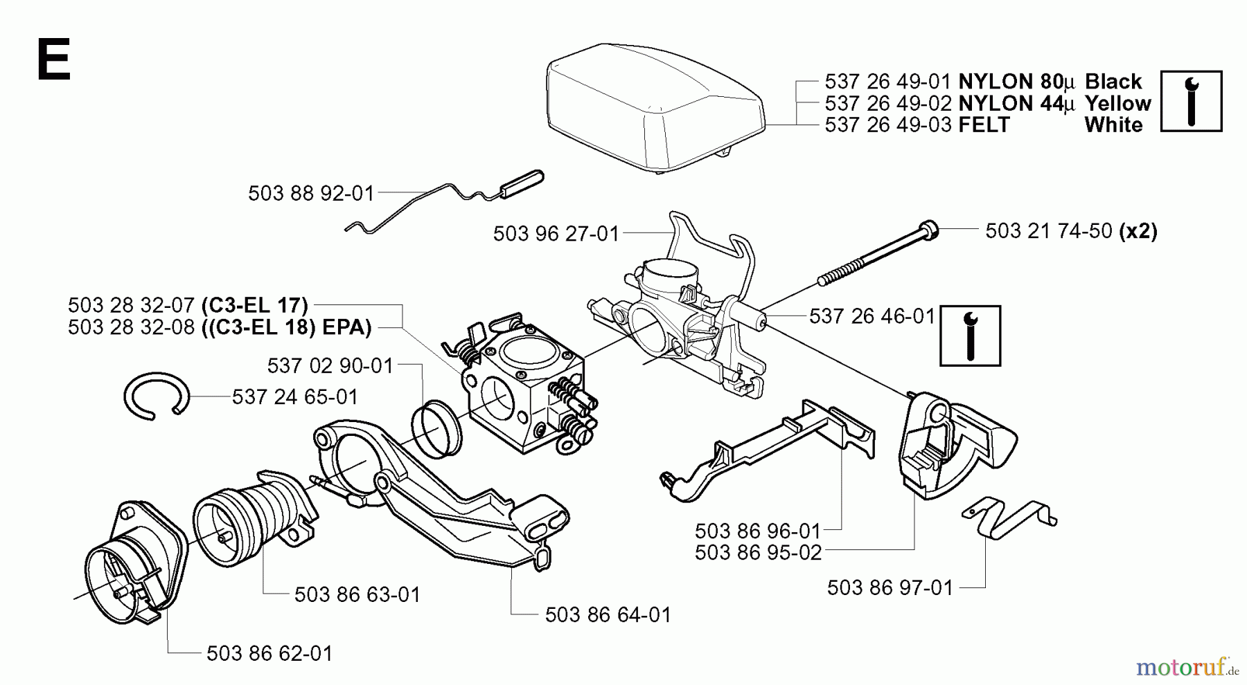  Jonsered Motorsägen CS2152 EPA - Jonsered Chainsaw (2004-03) CARBURETOR AIR FILTER