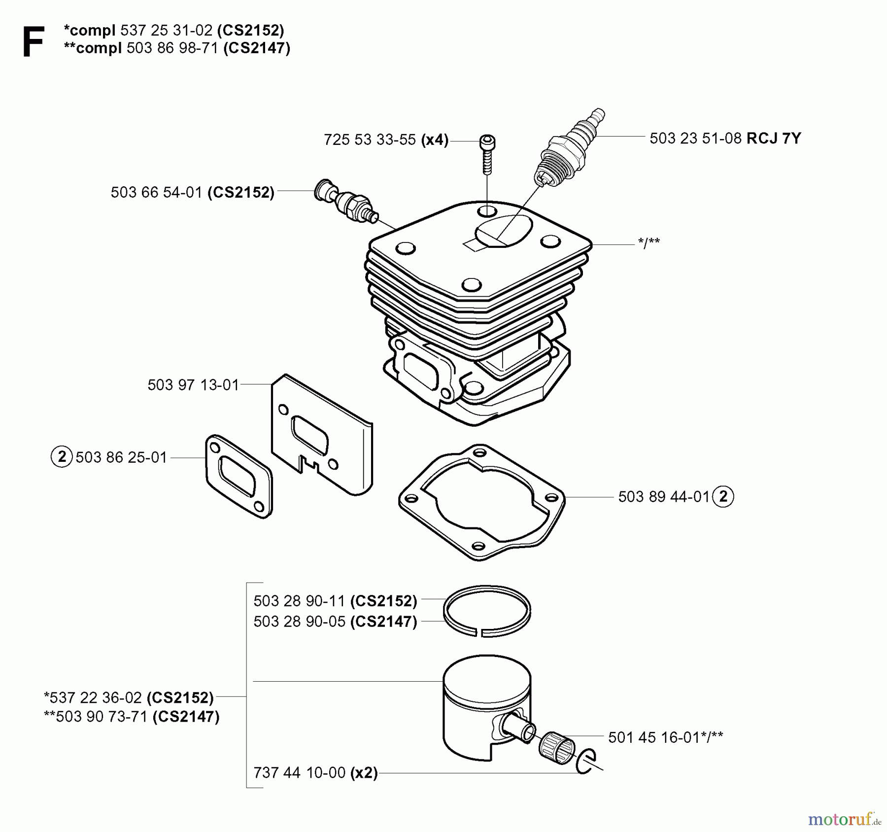  Jonsered Motorsägen CS2152 EPA - Jonsered Chainsaw (2004-03) CYLINDER PISTON
