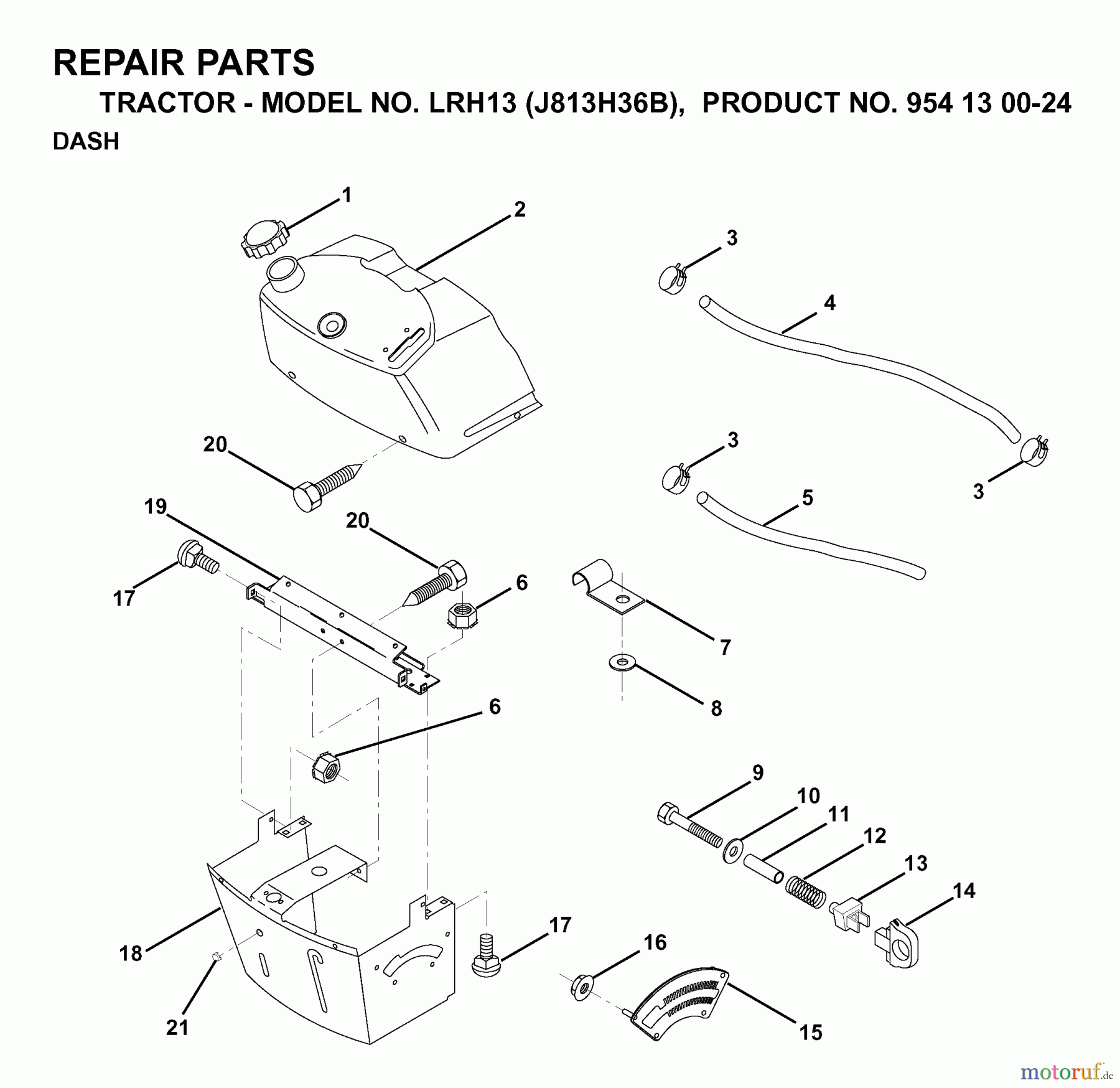  Jonsered Rasen  und Garten Traktoren LRH13 (J813H36B, 954130024) - Jonsered Lawn & Garden Tractor (1998-12) DASH