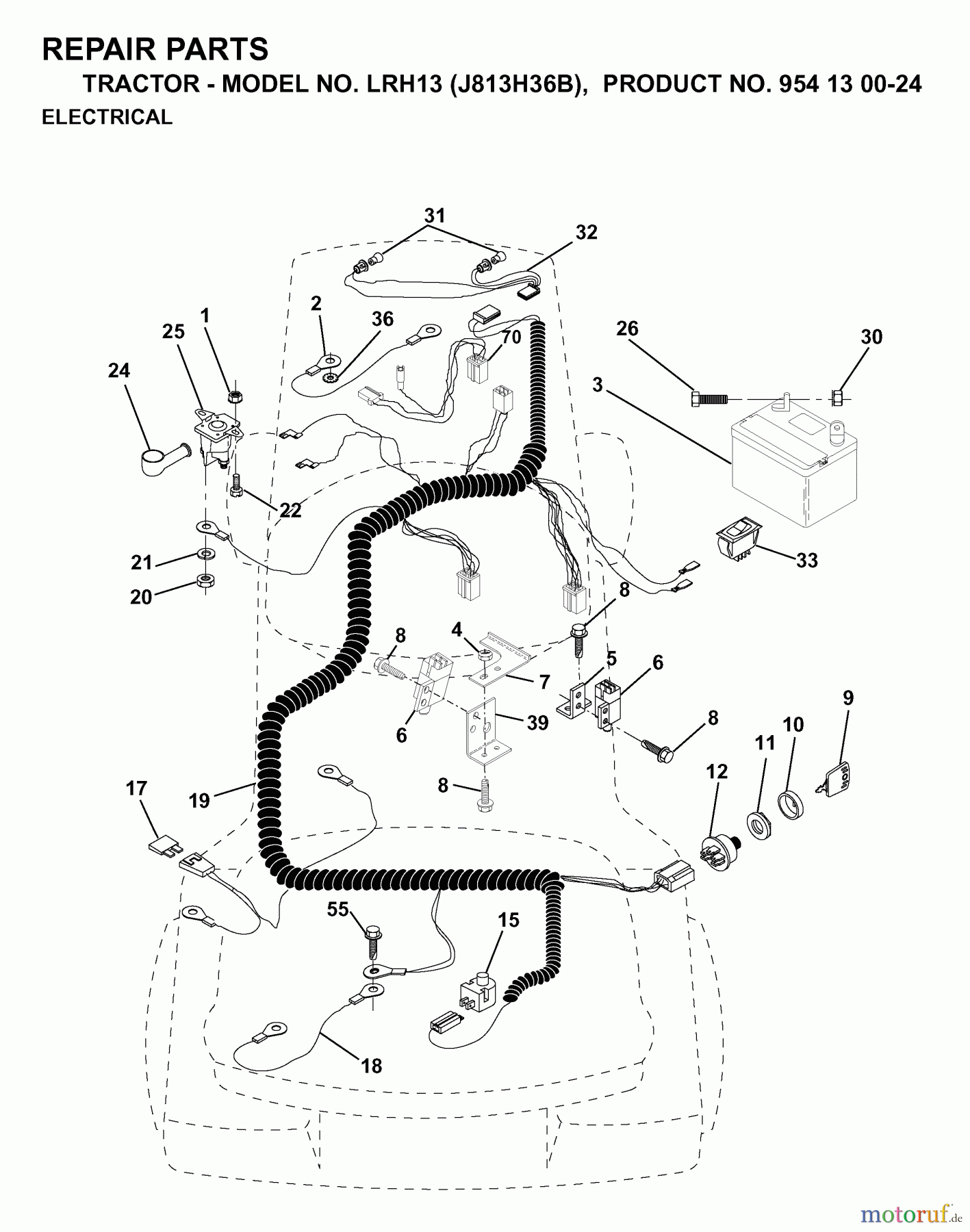  Jonsered Rasen  und Garten Traktoren LRH13 (J813H36B, 954130024) - Jonsered Lawn & Garden Tractor (1998-12) ELECTRICAL