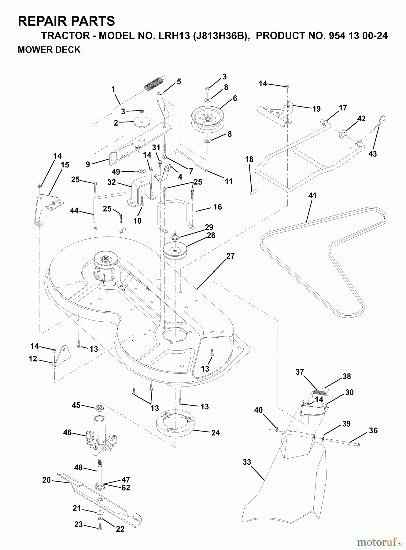 Jonsered Rasen  und Garten Traktoren LRH13 (J813H36B, 954130024) - Jonsered Lawn & Garden Tractor (1998-12) MOWER DECK / CUTTING DECK
