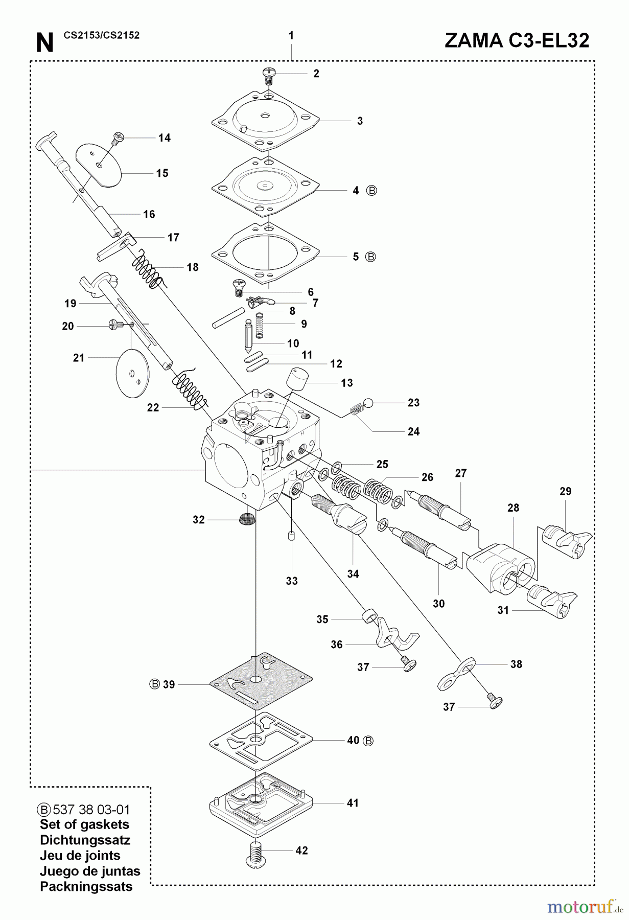 Jonsered Motorsägen CS2152 - Jonsered Chainsaw (2007-08) CARBURETOR DETAILS