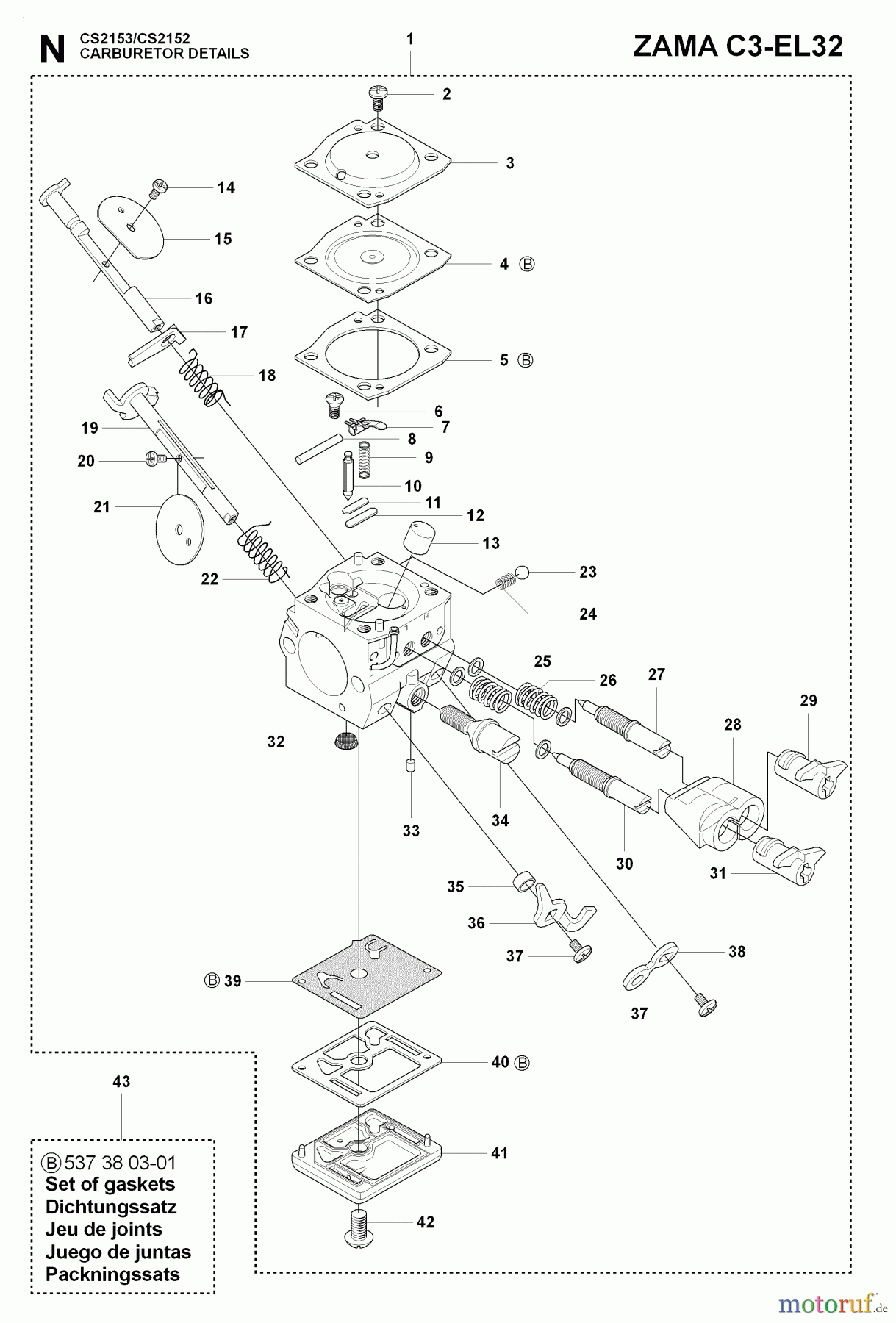 Jonsered Motorsägen CS2153 - Jonsered Chainsaw (2009-02) CARBURETOR DETAILS