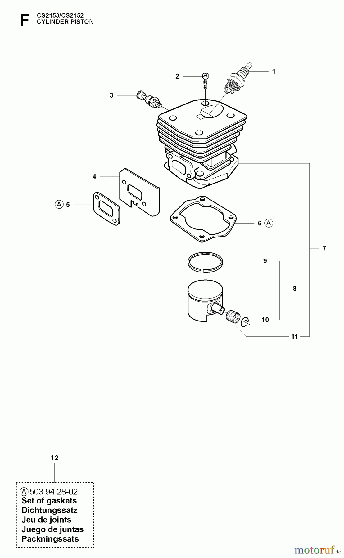 Jonsered Motorsägen CS2153 - Jonsered Chainsaw (2009-02) CYLINDER PISTON